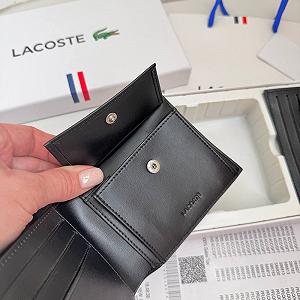 Чоловіче брендовий гаманець із натуральної шкіри Lacoste чорний в подарунковій коробці з картхолдером - Фото 1