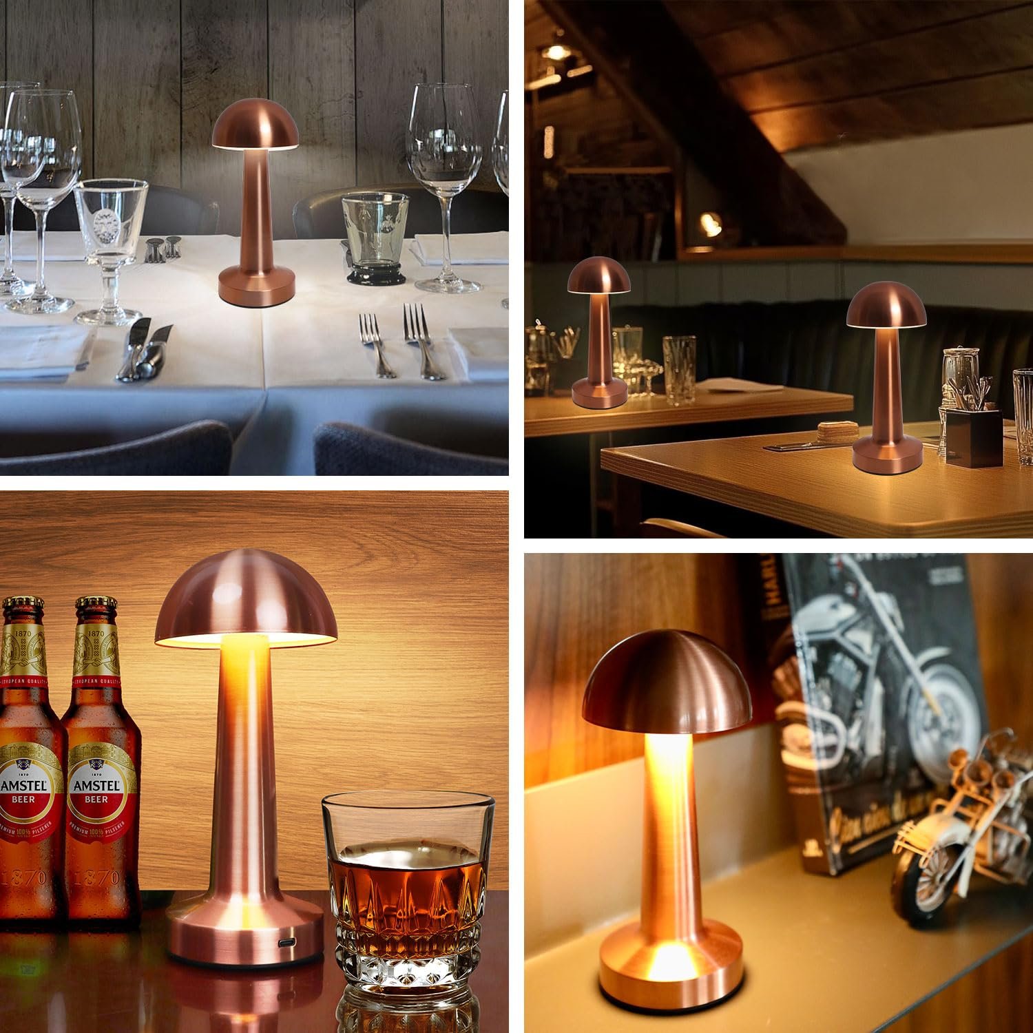 Настільна лампа EXTRASTAR Mushroom LED Сенсорна Акумуляторна Металік + Червоний, фото №5