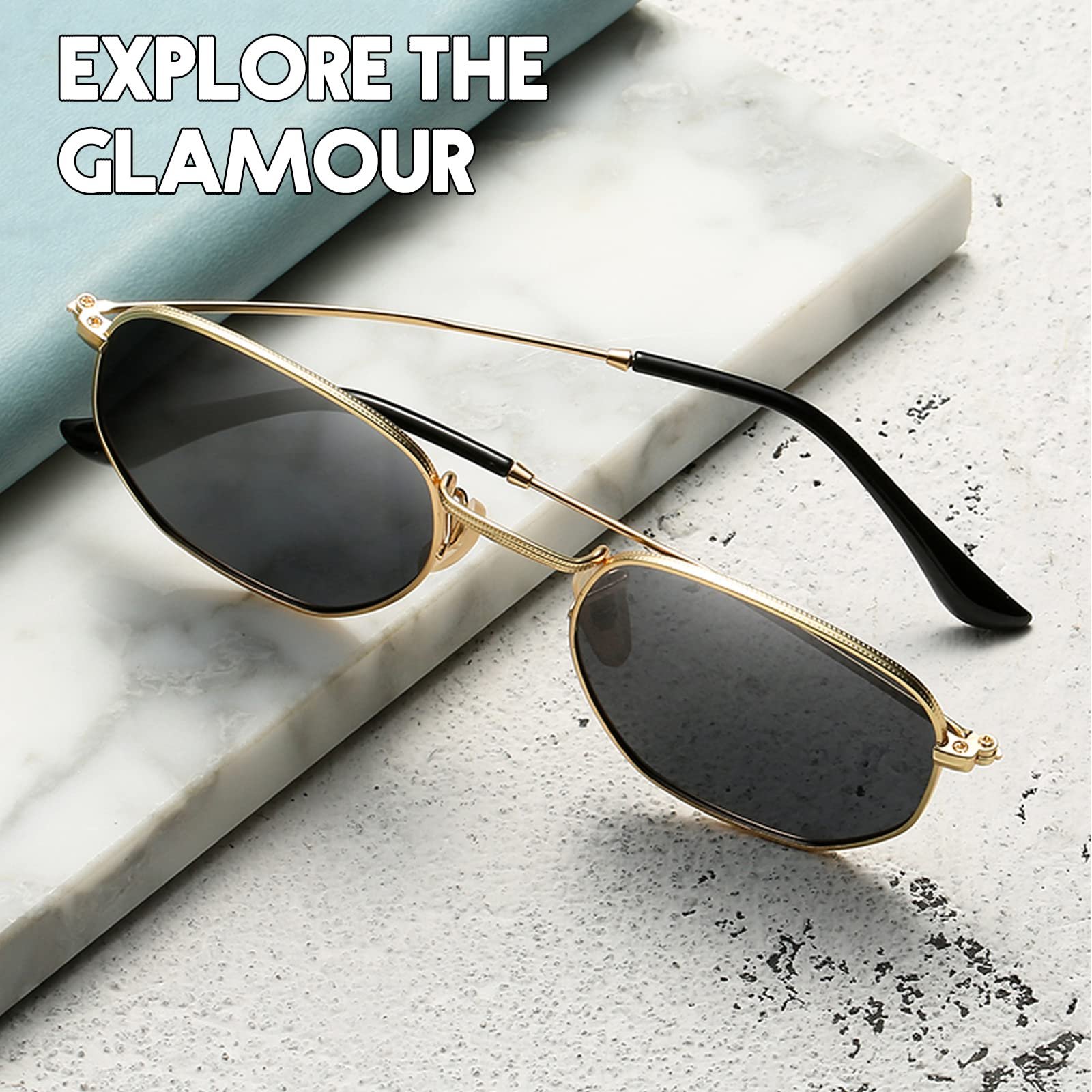 Поляризовані сонцезахисні окуляри Dollger Small Retro Hexagon, металева оправа, квадратні, захист UV 400, фото №7