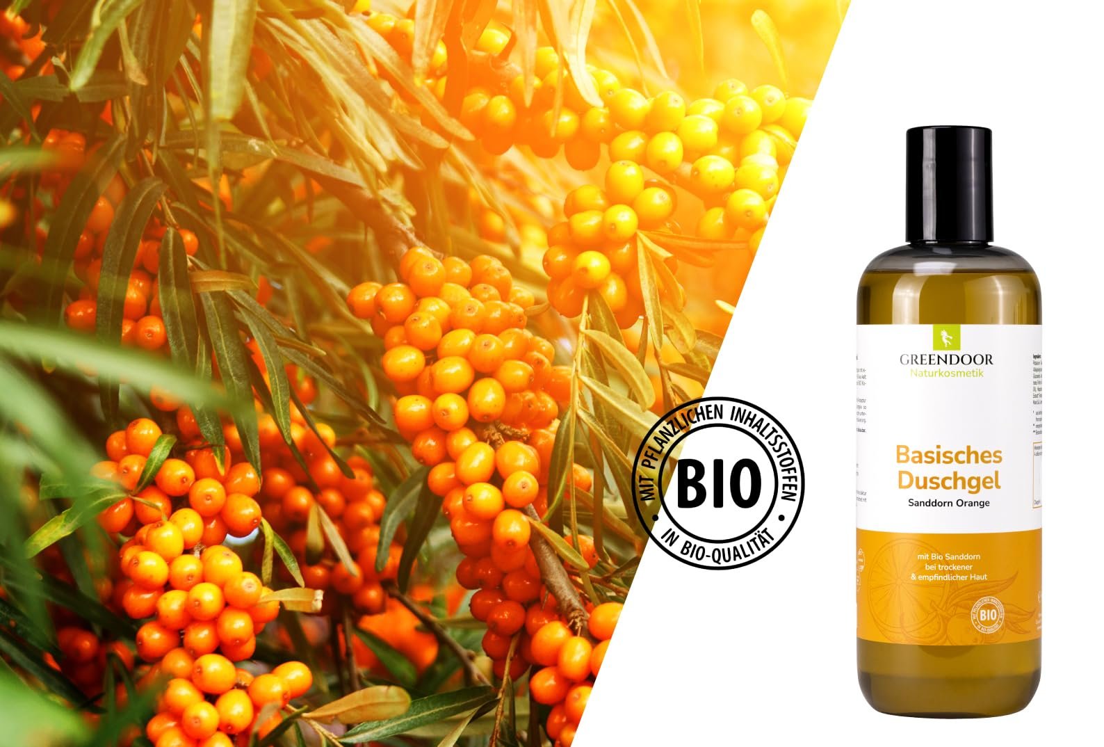 Щелочной гель для душа Greendoor Облепиха-Апельсин 100% натуральный 500 мл, фото №3 Щелочной гель для душа Greendoor Облепиха-Апельсин 100% натуральный 500 мл, фото №3