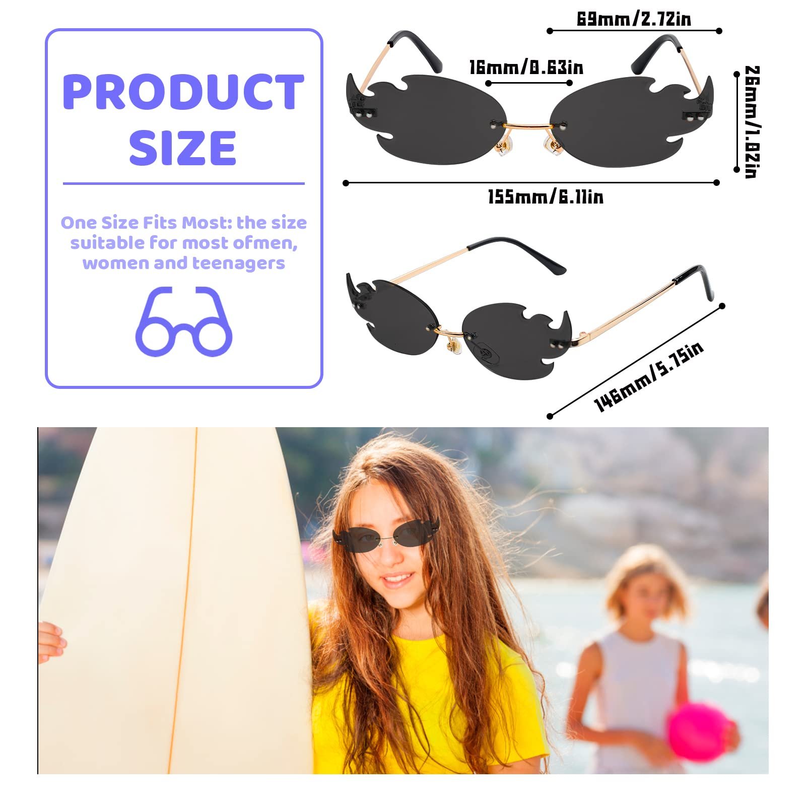 Солнцезащитные очки Pipihome Flames Без оправы Огненная форма, фото №3