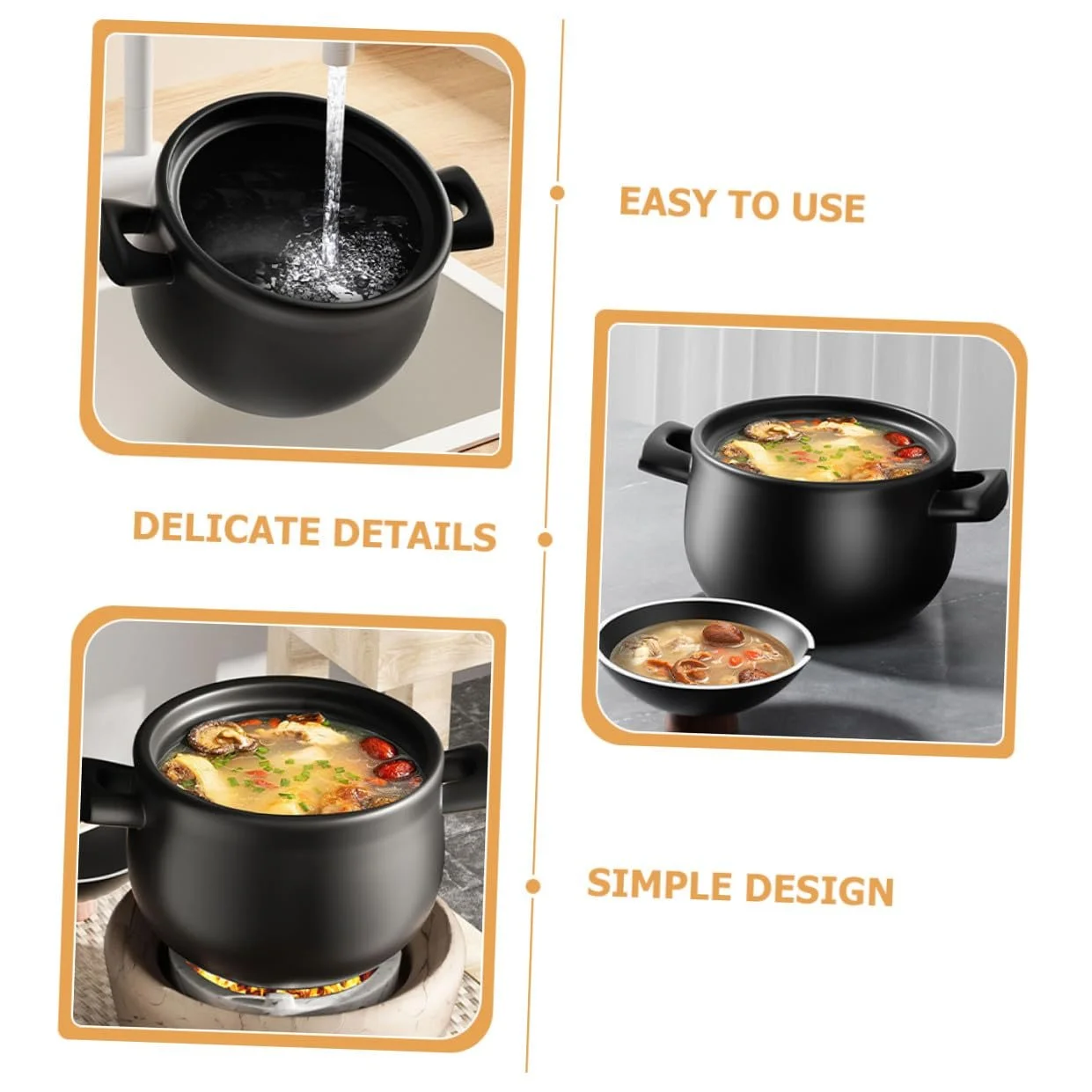 Кастрюля для запекания Alipis керамическая большой емкости термостойкая для газовой плиты, фото №4