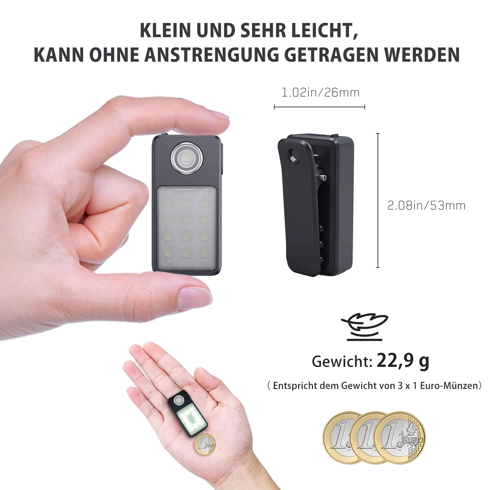 Ліхтар для бігу з USB-C, 3 рівні яскравості, комбінований прожектор і розсіяне світло 2-в-1, IPX7 водонепроникний компактний LED ліхтарик для нічних прогулянок, роботи, джогінгу, кемпінгу, фото №4