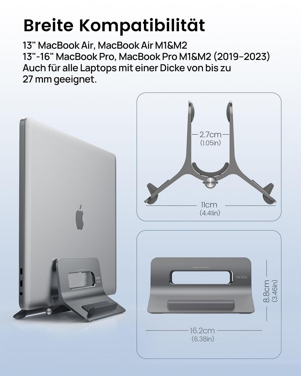Подставка вертикальная SODI Алюминиевый сплав Автоматическая Cерый для MacBook Air, MacBook Pro, iPad, iPhone, Notebook, фото №4