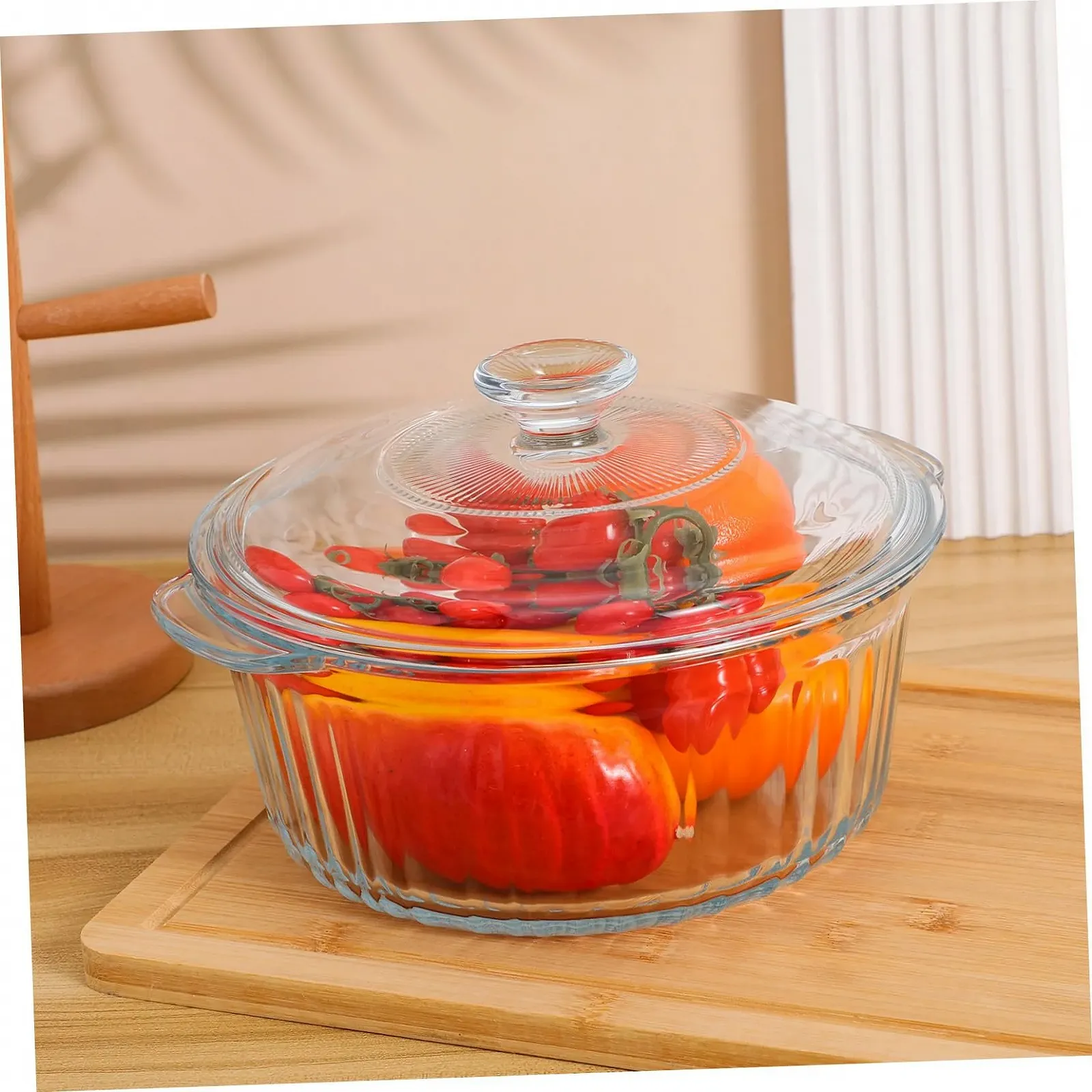 Форма для запікання кругла скляна з кришкою для духовки боросилікатне скло, фото №7