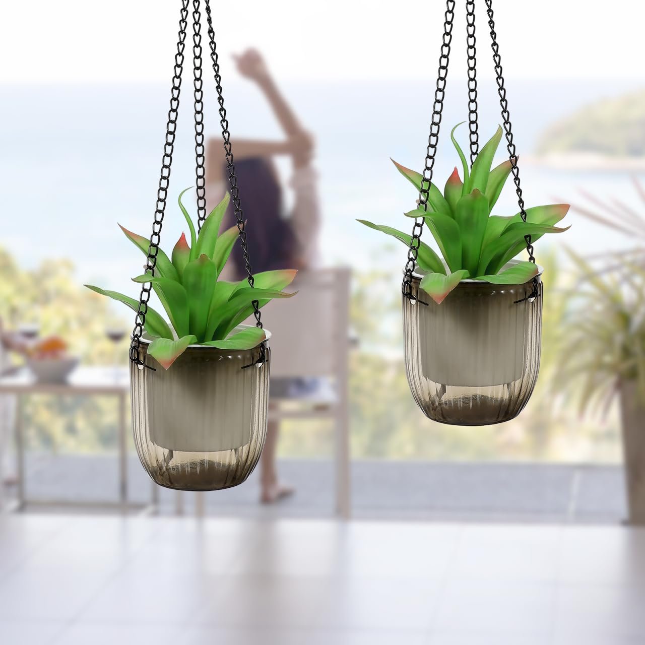 Підвісні квіткові горщики Happyyami набір з 2 шт. прозорі з автополивом, фото №9 Підвісні квіткові горщики Happyyami набір з 2 шт. прозорі з автополивом, фото №9