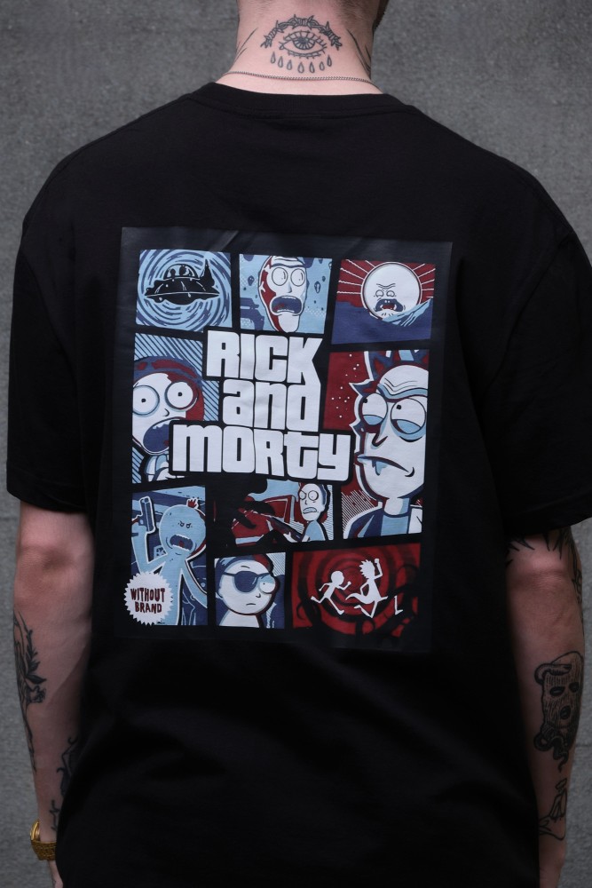 Оверсайз футболка з принтом Without rick and morty Black, фото №4