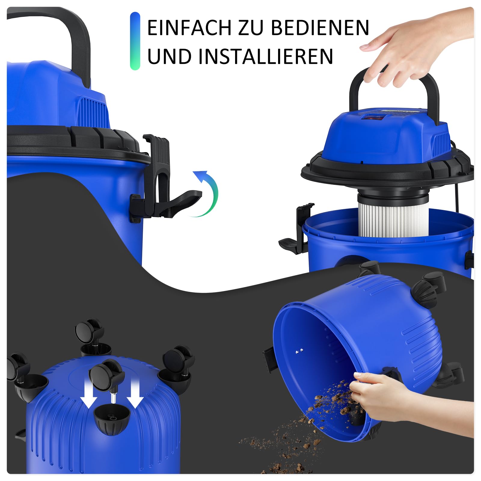 Пилосос для вологого та сухого прибирання Huini 3-в-1 16 кПа 800 Вт 15 л, фото №5