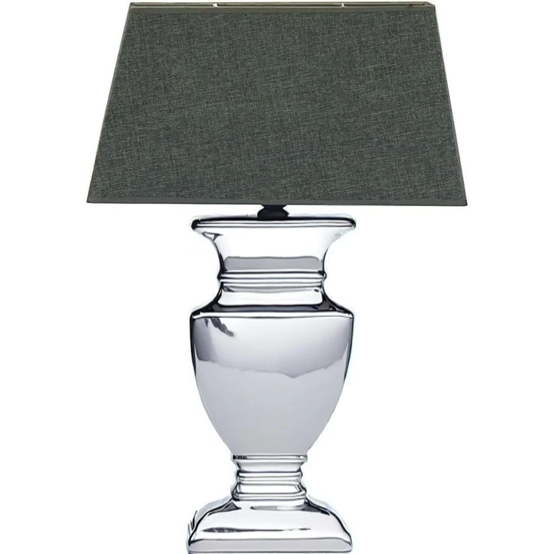 Настільна лампа Ceramic Silver Base Grey Fabric Shade 35 см, фото №1