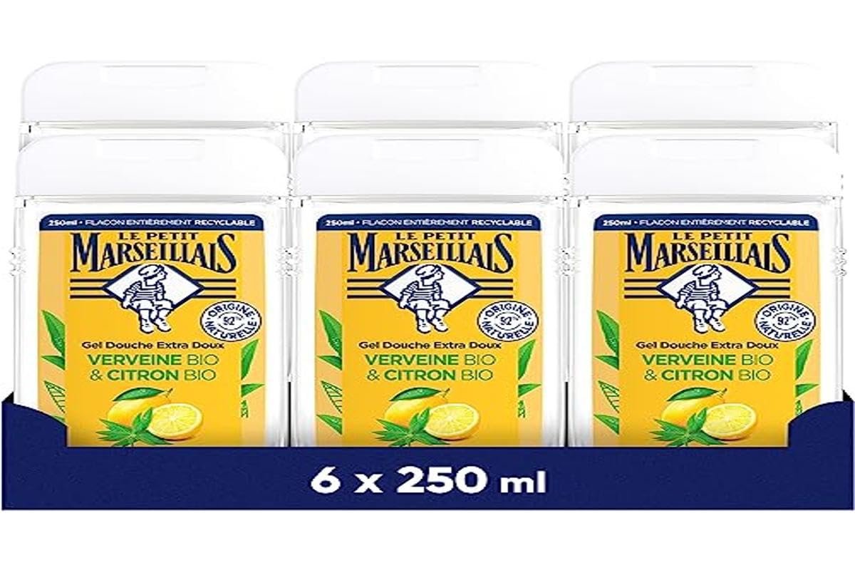 Гель для душа Le Petit Marseillais Extra Soft Organic Verbena & Organic Lemon 92% натуральных ингредиентов 6 бутылок по 250 мл, фото №1