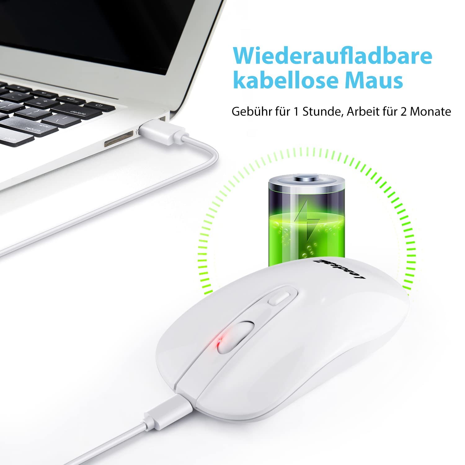 Мышь LeadsaiL Беспроводная Перезаряжаемая 2.4 GHz Эргономичная Тихая Кнопка включения/выключения 2400 DPI 5 Регулируемая, фото №2