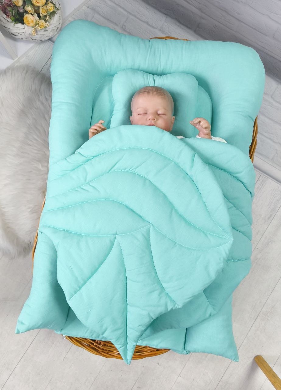 Кокон з крилами: люлька та ортопедична подушка, бавовна, мята, фото №1