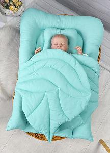 Кокон з крилами: люлька та ортопедична подушка, бавовна, мята - Фото 1