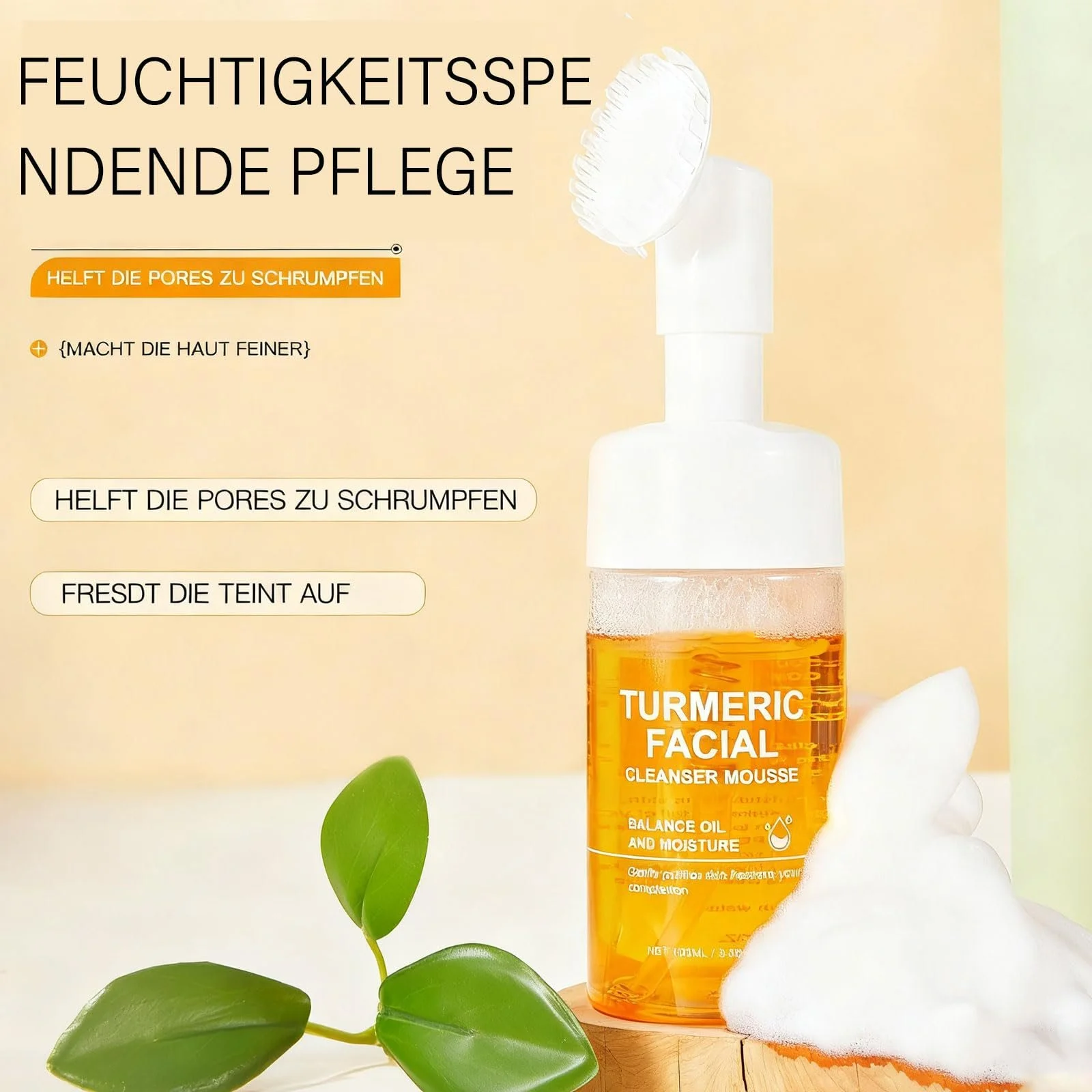 Пенка для умывания для лица с куркумой 100 мл, Очищающее средство для лица с куркумой, Ультрамягкая пенка для умывания, Средство для умывания с витамином C против темных пятен, для глубокого очищения и увлажнения, фото №2
