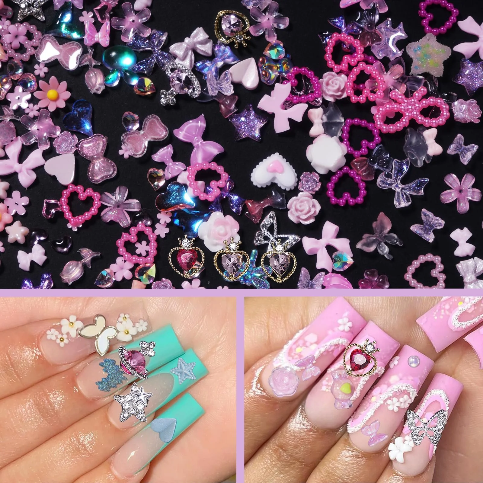 3D Сплав Рожева Планета Прикраса для нігтів Серце Метелик Зірка Металеві Рожеве, фото №3