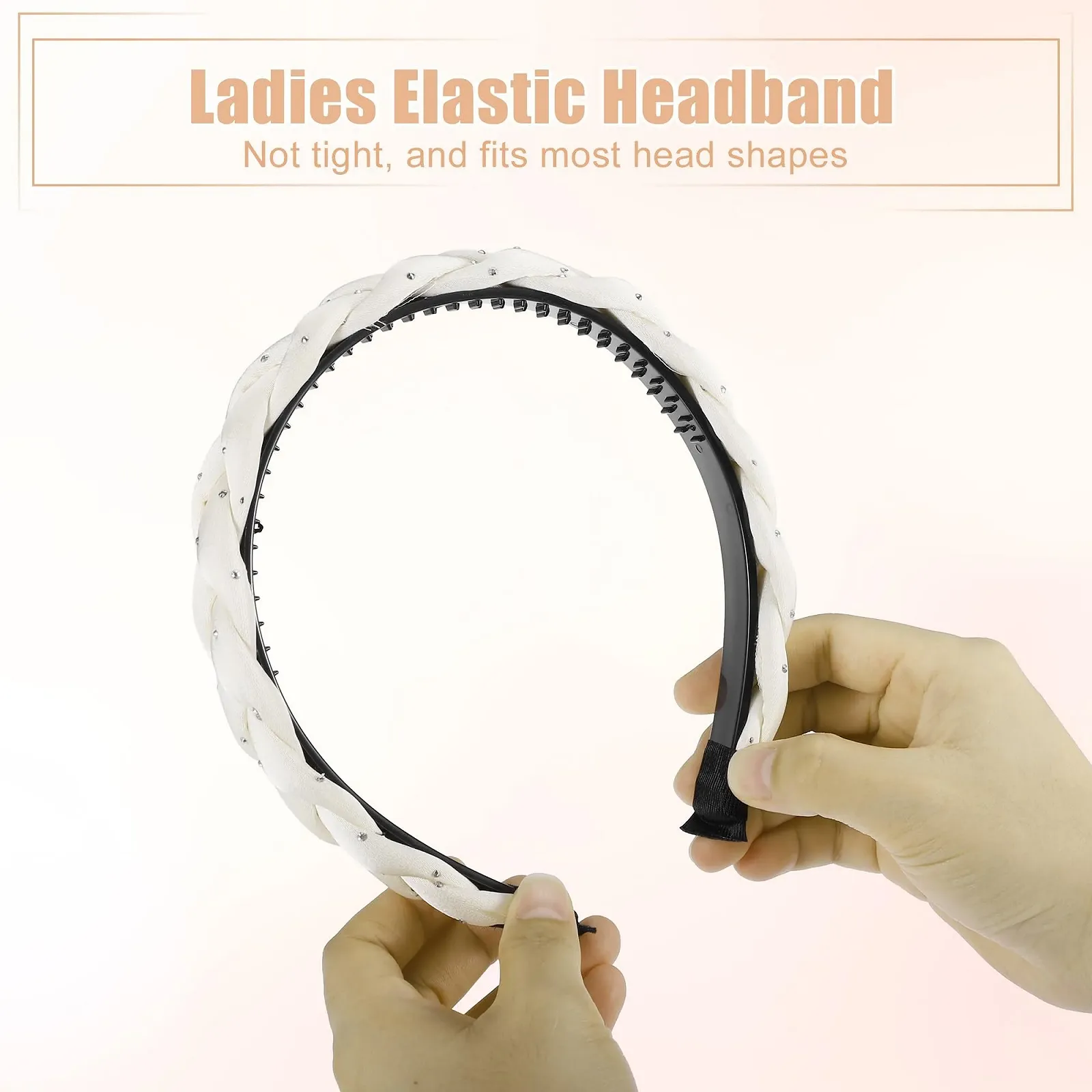 Обруч для волосся VOCOSTE Товстий плетений нековзкий модний бежевий, фото №6