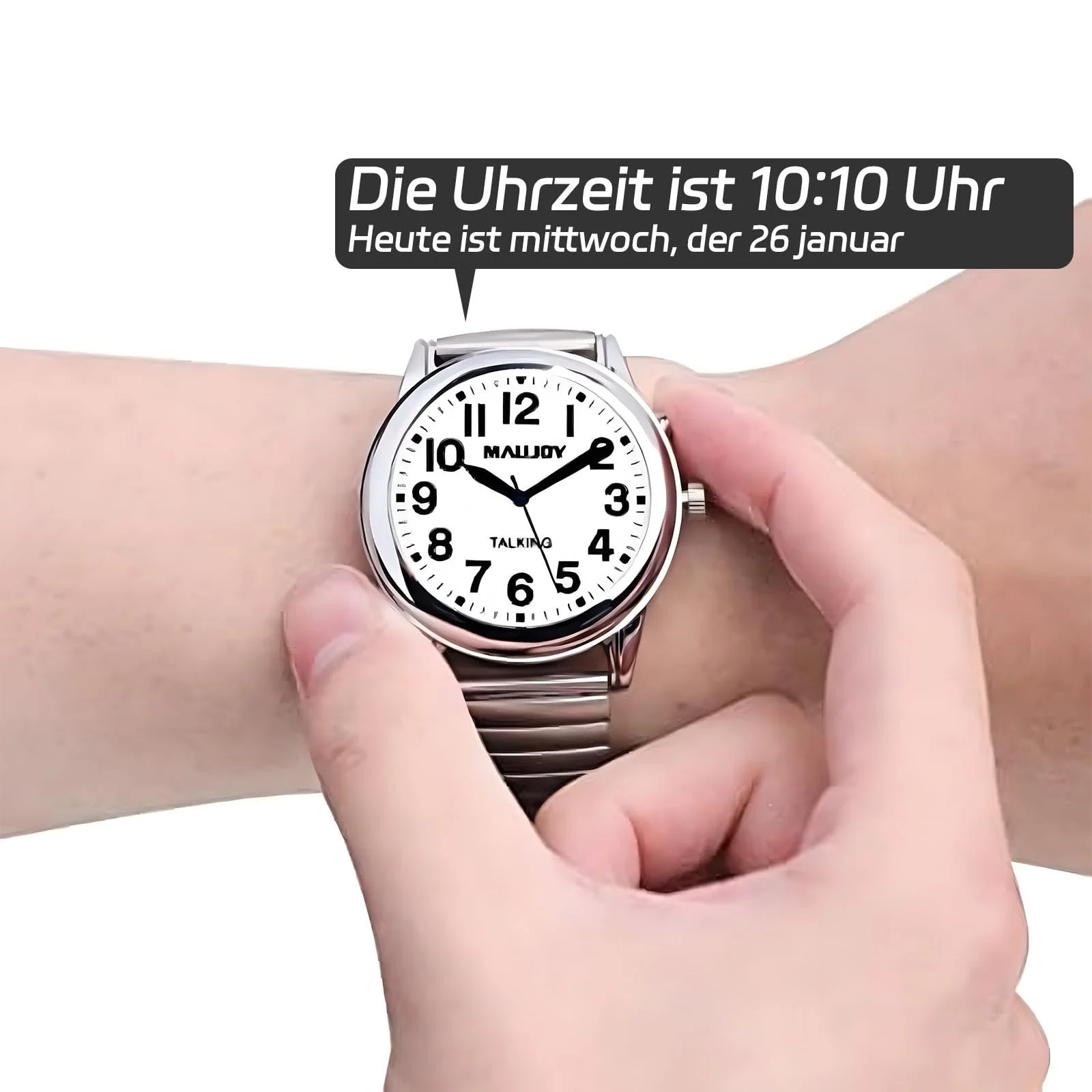 Говорящие часы MAUJOY женские, на немецком языке I Объявление даты и времени I Для слепых, пожилых людей и людей, страдающих деменцией, стиль 3, Classic, фото №3 Говорящие часы MAUJOY женские, на немецком языке I Объявление даты и времени I Для слепых, пожилых людей и людей, страдающих деменцией, стиль 3, Classic, фото №3