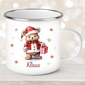 Кружка Емальована/Керамічна Дитяча з Іменем на Вибір Різдвяний Ведмедик Зірки synthetic.ua - Фото 1
