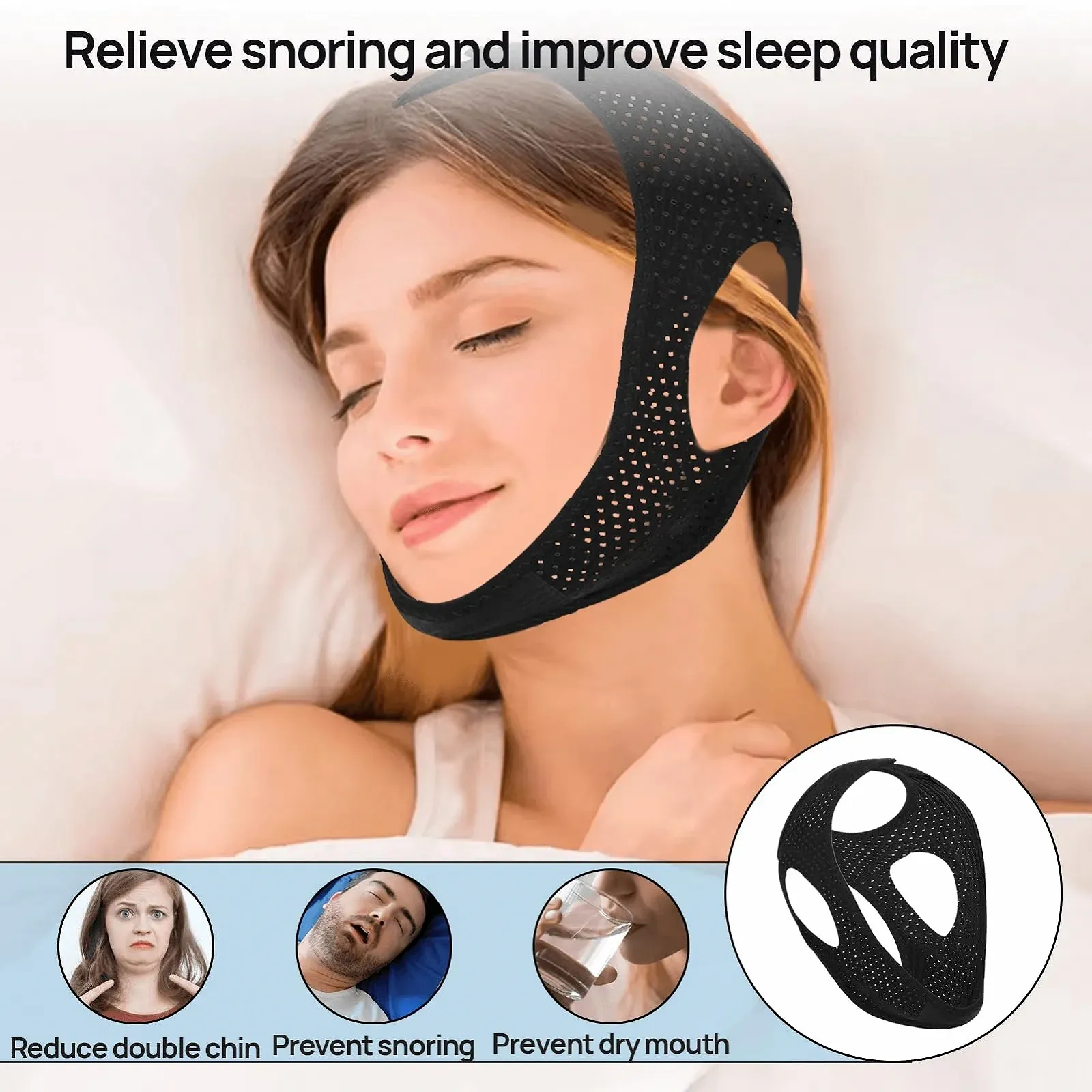 Підборідний ремінь Проти хропіння Універсальний розмір, 2 шт, фото №4