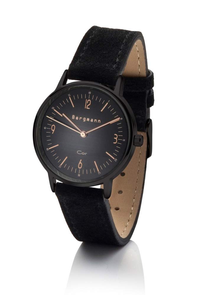 Годинник Bergmann COR Чорний Аналоговий Кварцовий Чорний циферблат Чорний замшевий ремінець, фото №2