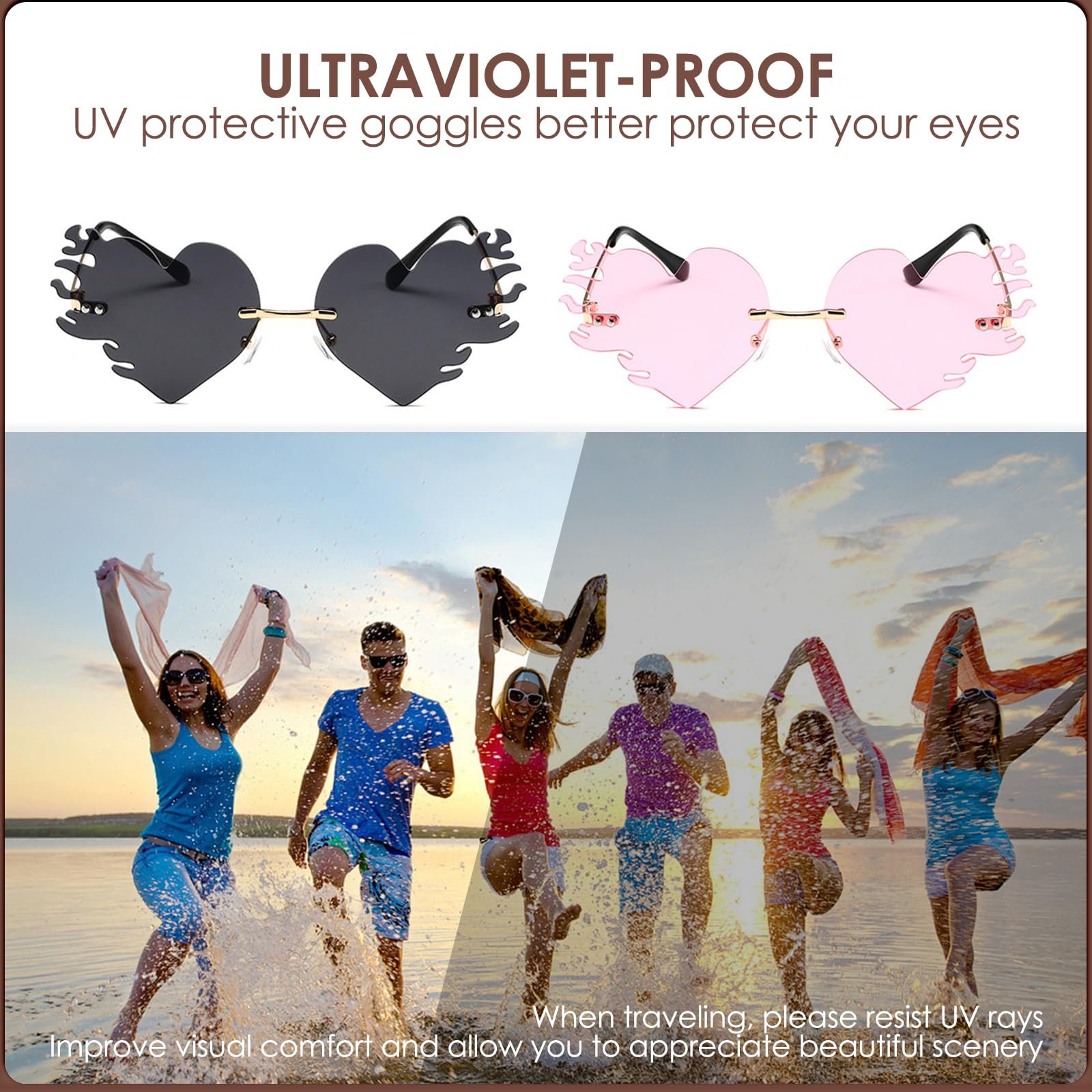 Сонцезахисні окуляри Dfuqanb 2 шт, Серцеподібні та полум'яні, Серце, Сірий, фото №5