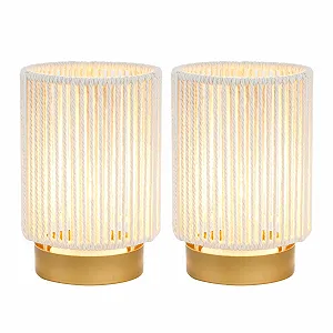 Настільні лампи JHY DESIGN Набір з 2 шт. Плетені з бавовняної мотузки на батарейках 17 см - Фото 1