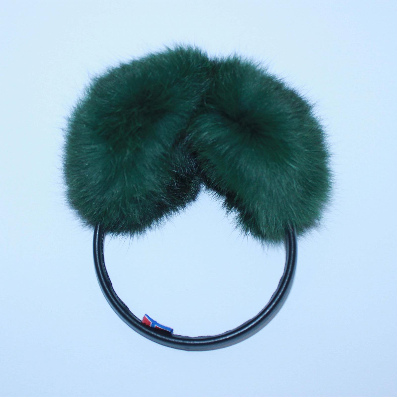 Меховые наушники SnowyWin Натуральный Мех Кролика Изумрудный 010755, фото №6
