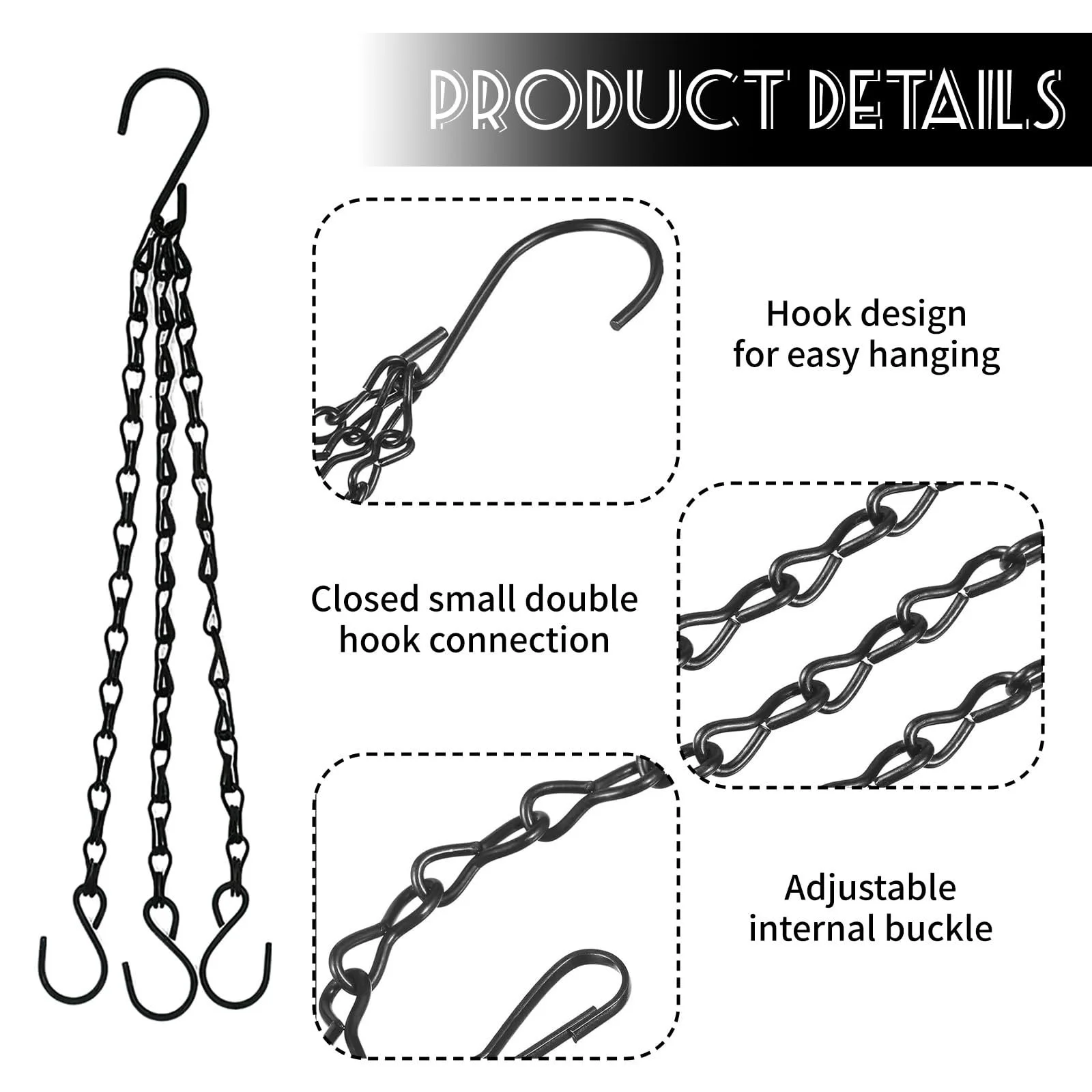 Цепь для подвесных корзин Pack of 6 40 см металлическая Черная, фото №3