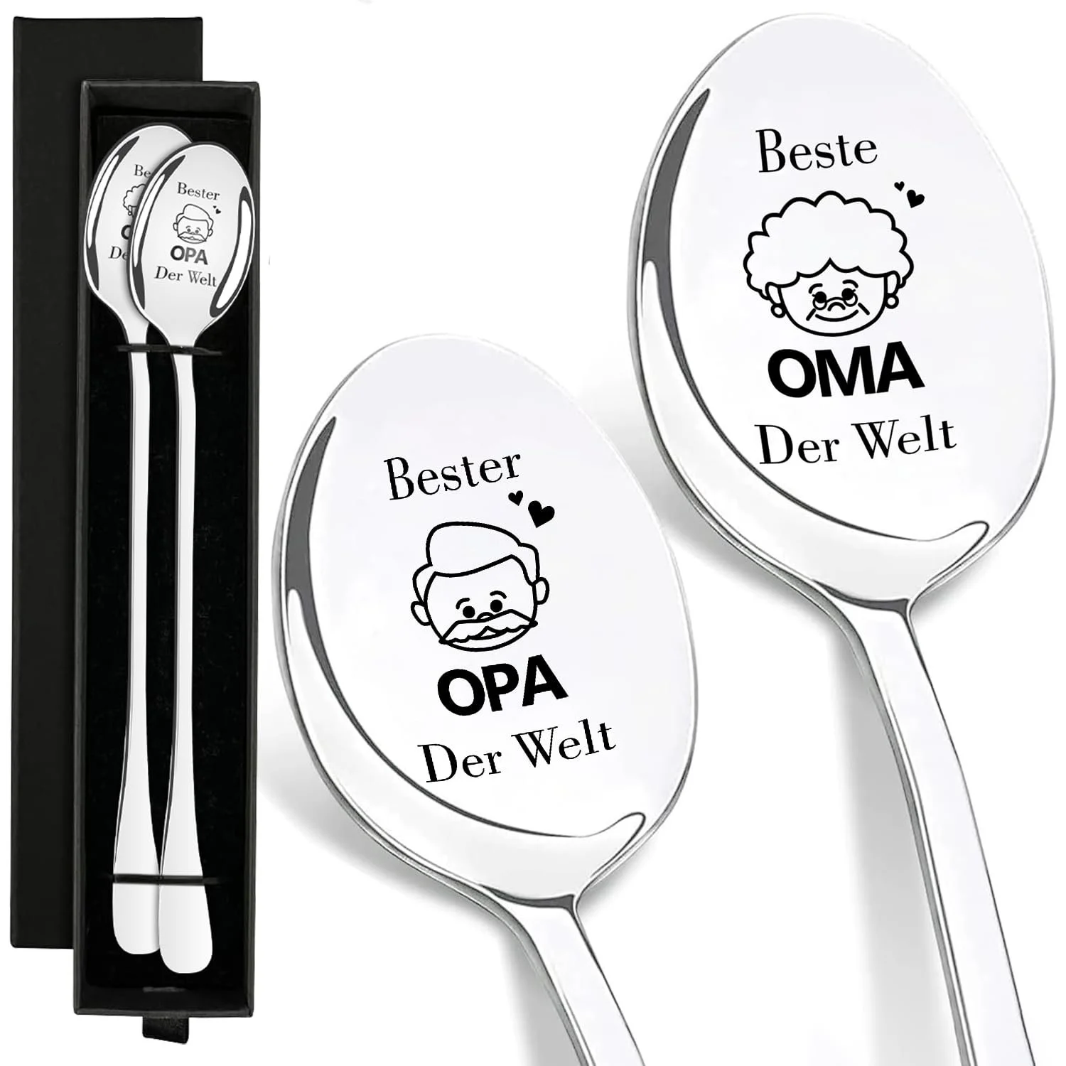Ложка для кави Найкращі в світі бабуся та дідусь сріблястий, 2 шт, фото №7