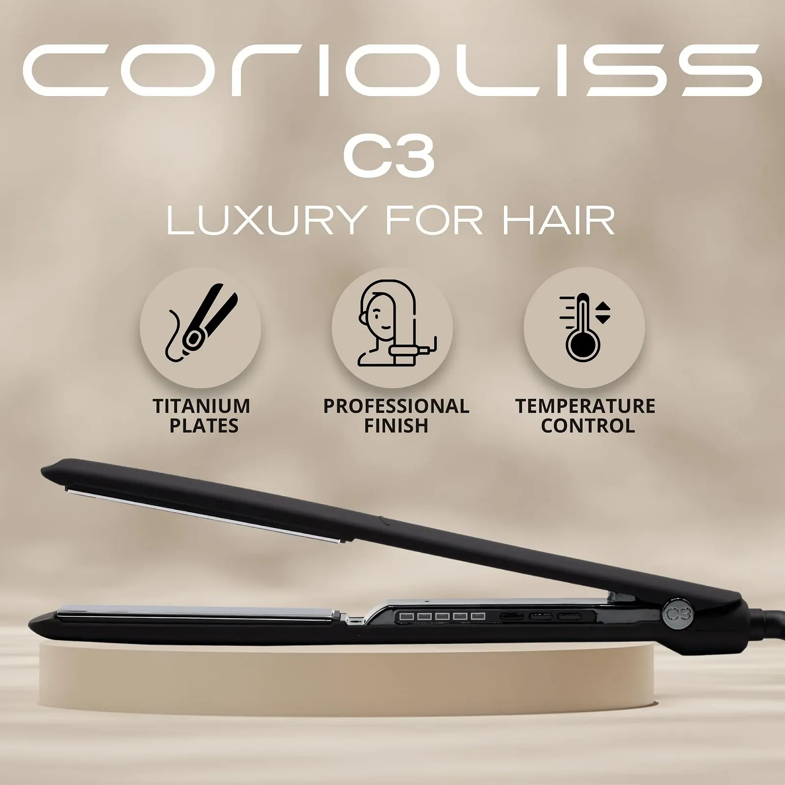 Выпрямитель для волос Corioliss C3 Удлиненные титановые пластины Температурный контроль Black Chrome Soft Touch, фото №2 Выпрямитель для волос Corioliss C3 Удлиненные титановые пластины Температурный контроль Black Chrome Soft Touch, фото №2