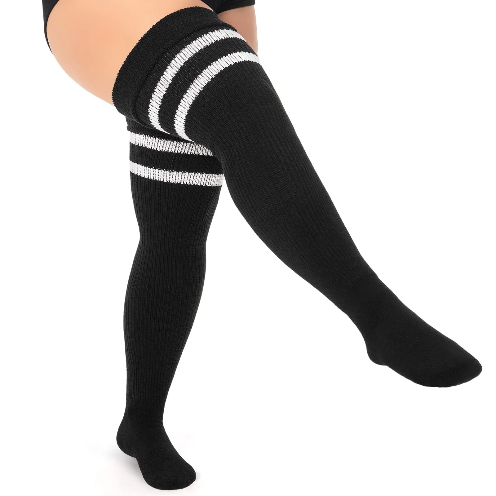 Вязаные чулки LittleForBig выше колена с полосатыми косами большого размера, фото №6