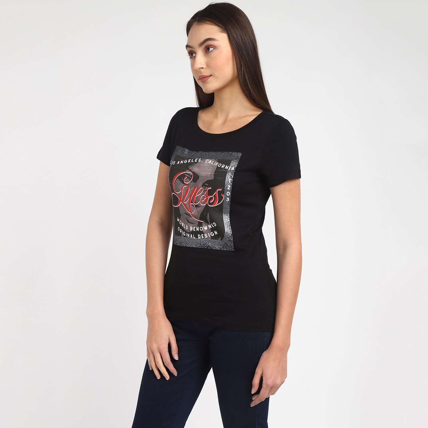 Жіноча футболка GUESS - Short Sleeve Crew Neck ADV Tee - Чорна - S, фото №6