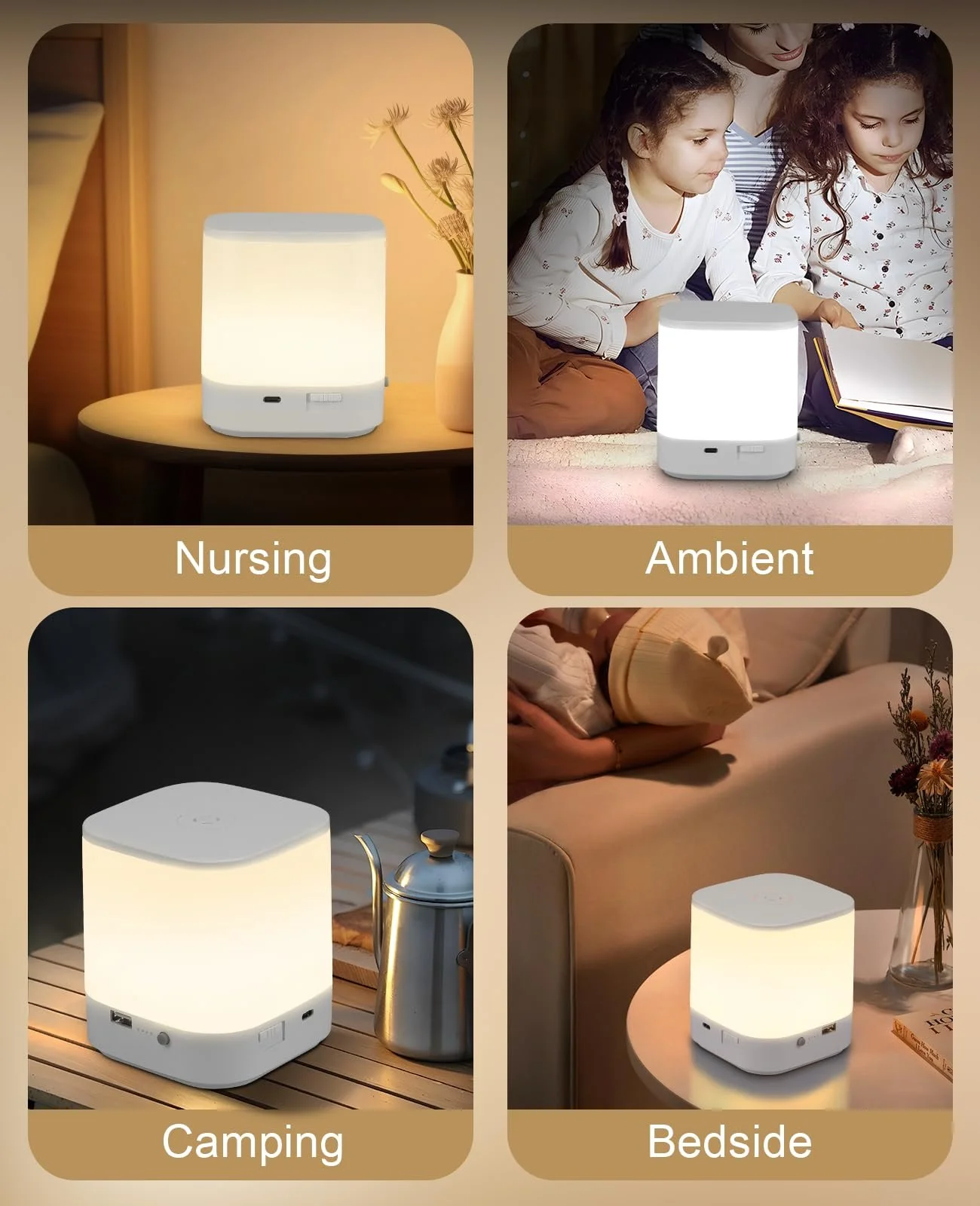 Лампа нічна Homefire LED сенсорна акумуляторна 3 колірні температури з таймером біла, фото №7