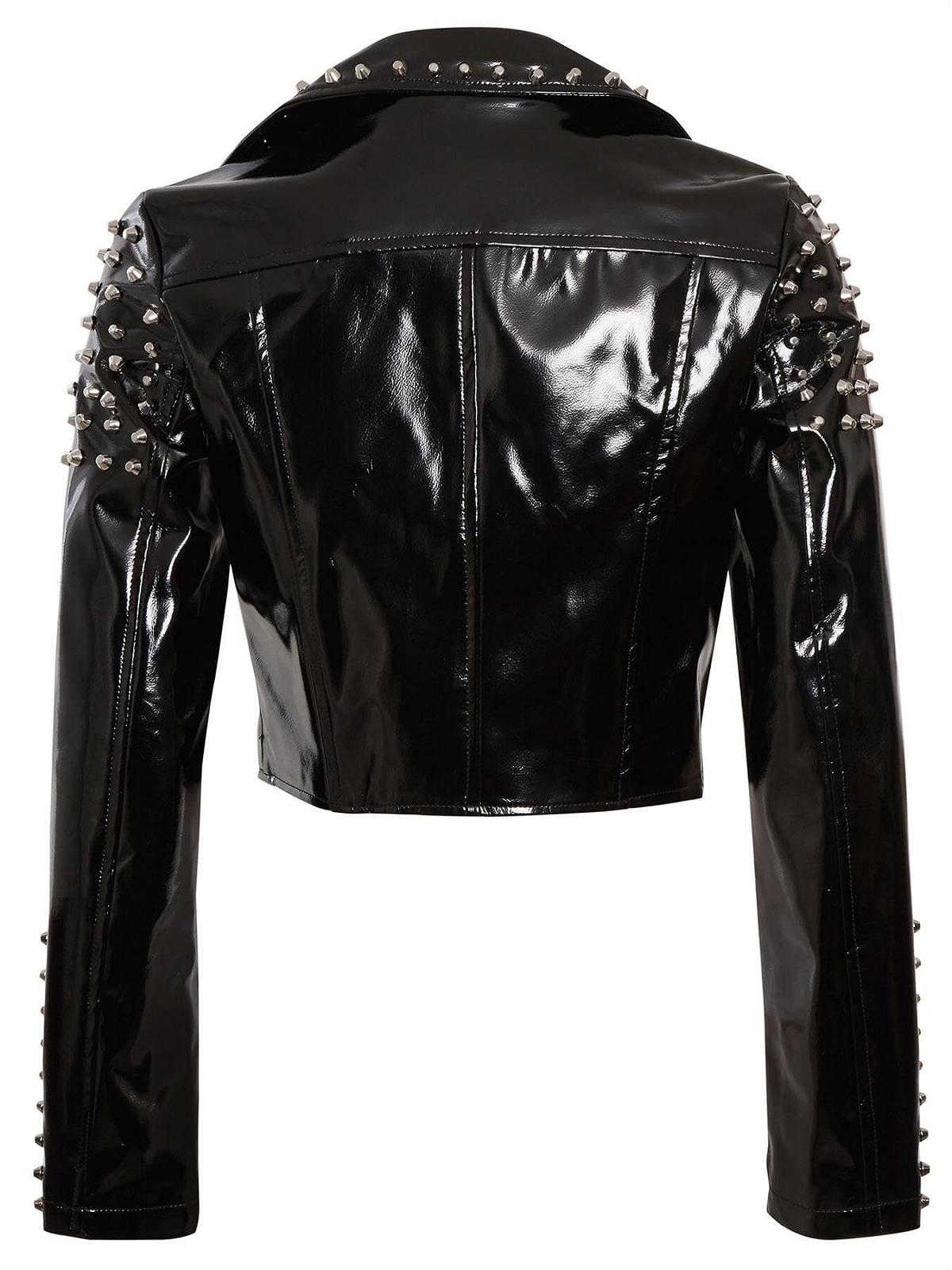 Куртка Biker Женская SS7 из искусственной лакированной виниловой кожи с заклепками, фото №4