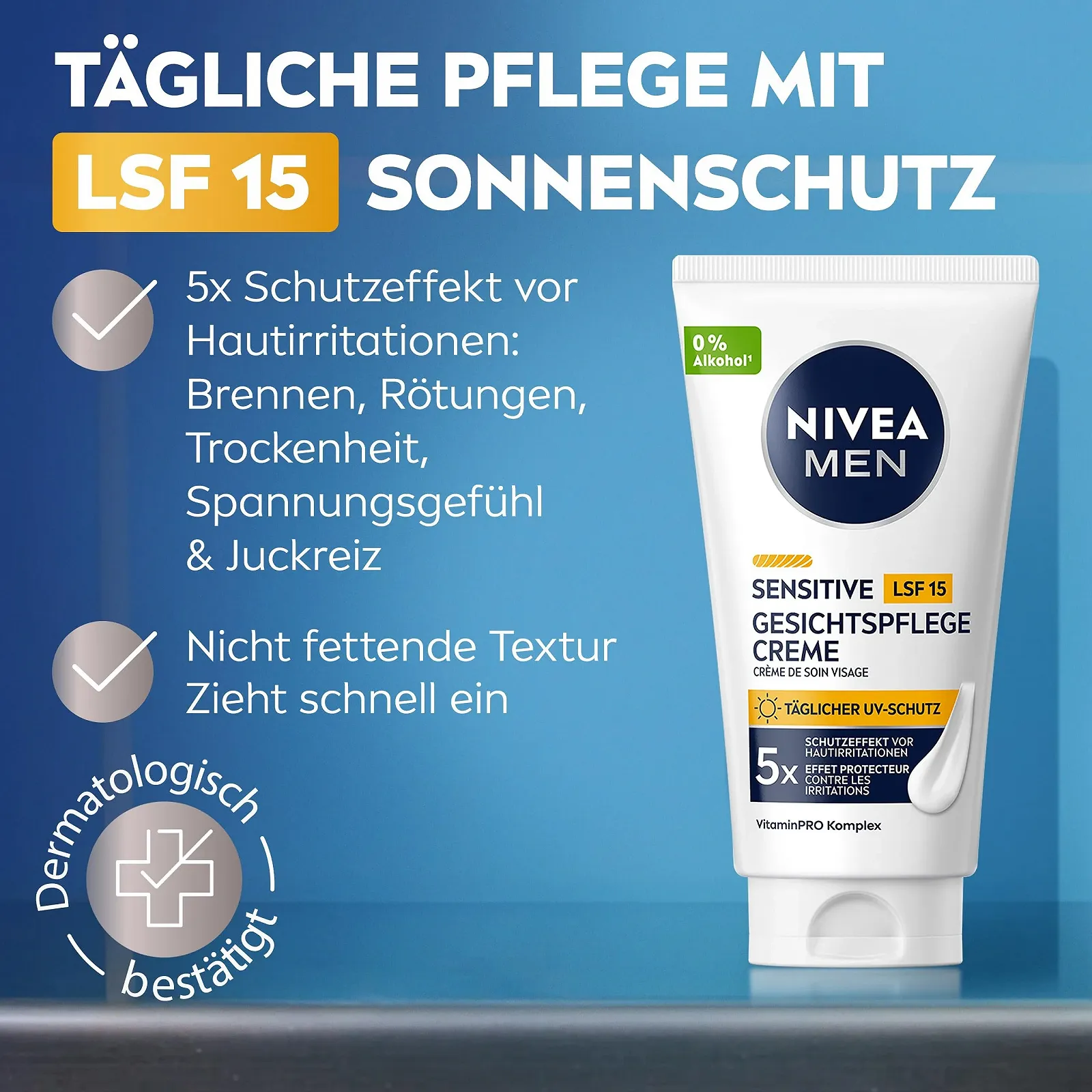 Крем для обличчя NIVEA MEN Sensitive SPF 15 зволожувальний для чутливої шкіри 75 мл, фото №2 Крем для обличчя NIVEA MEN Sensitive SPF 15 зволожувальний для чутливої шкіри 75 мл, фото №2