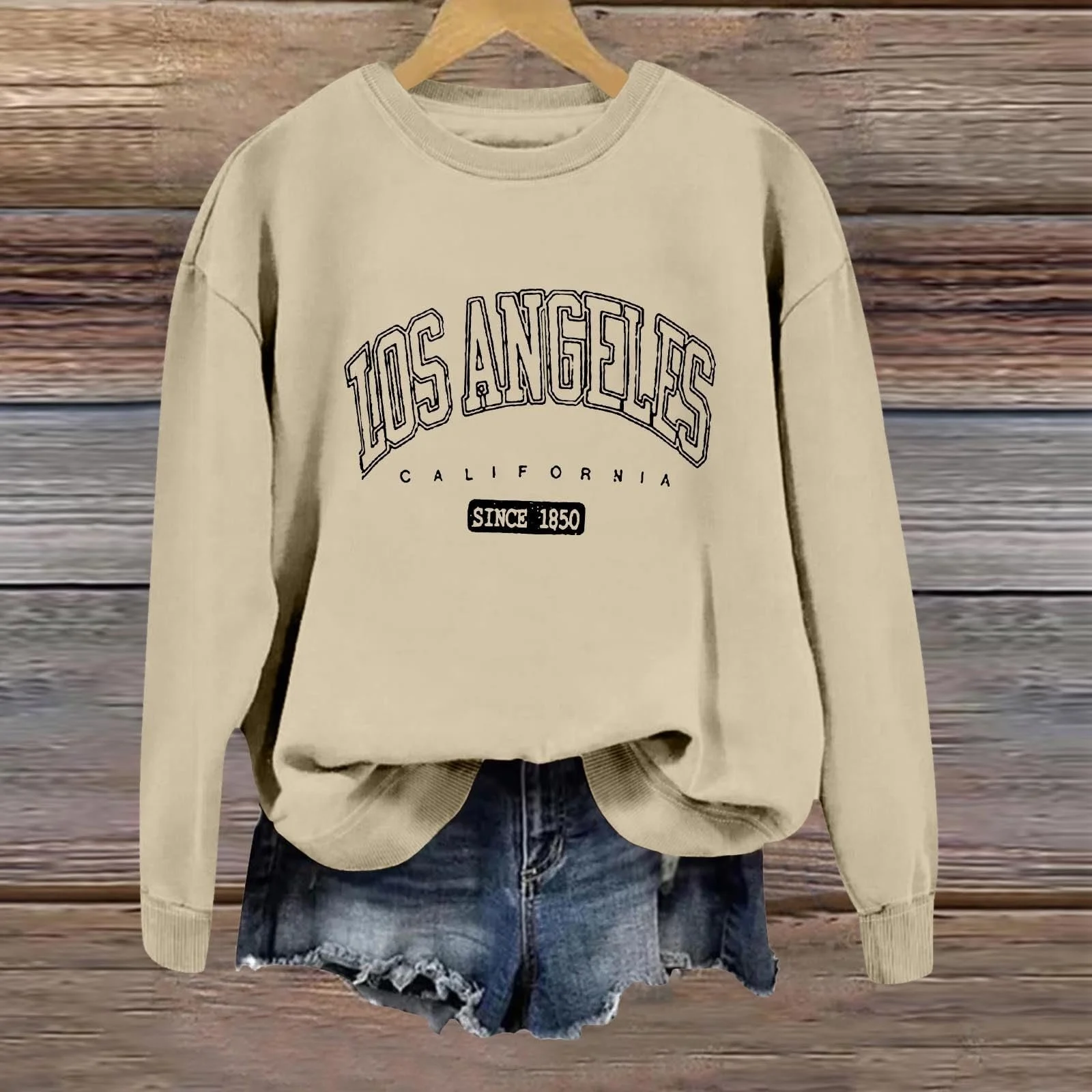 Женский свитшот California В винтажном стиле, большие буквы, одежда свободного кроя Los Angeles, California, буквенный принт, графический, эстетичный, милый, круглый вырез, длинный рукав, фото №4