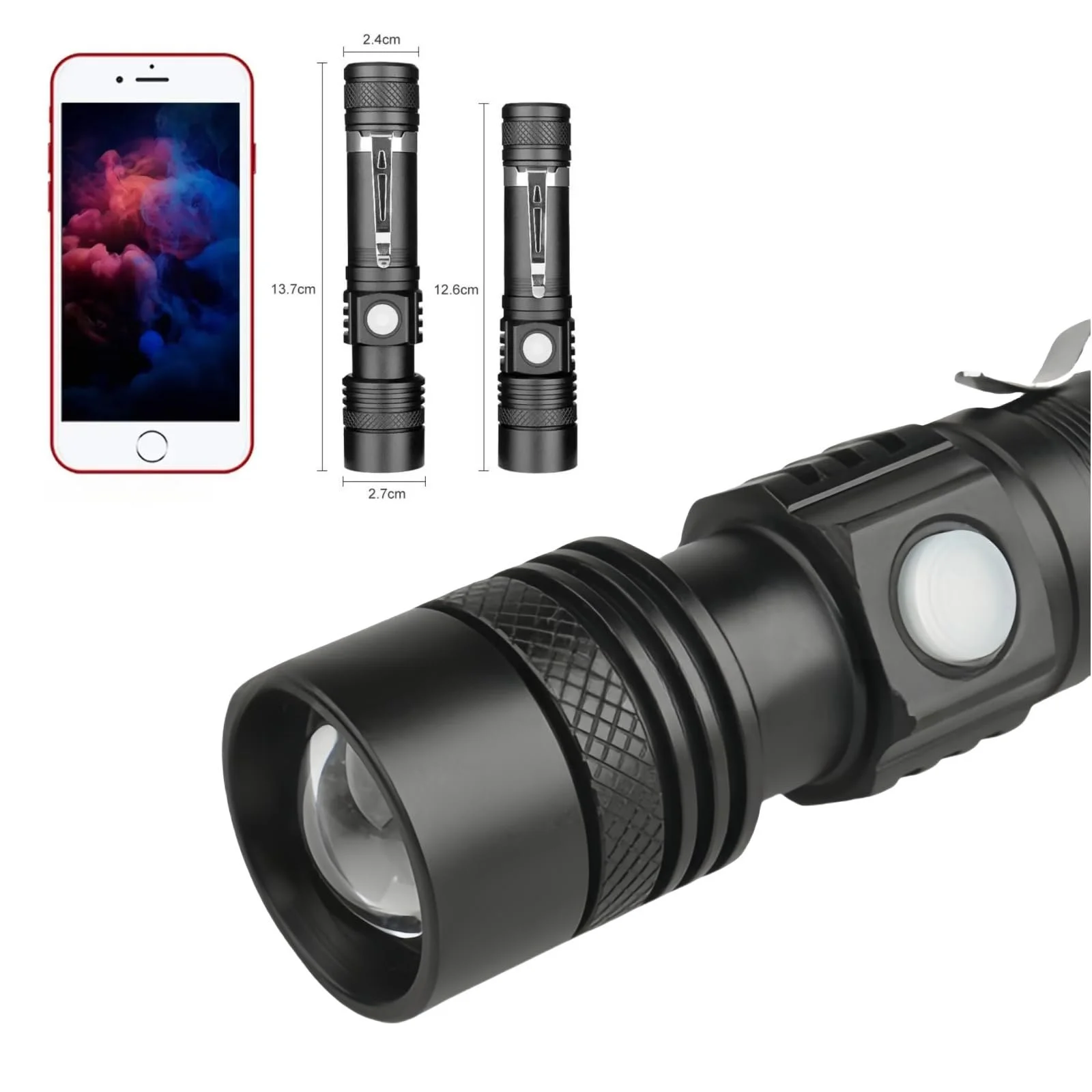 Фонарь Fay Bless LED Аккумуляторный, Яркий, Клипса, IPX6, 3 Режима, Черный, фото №3