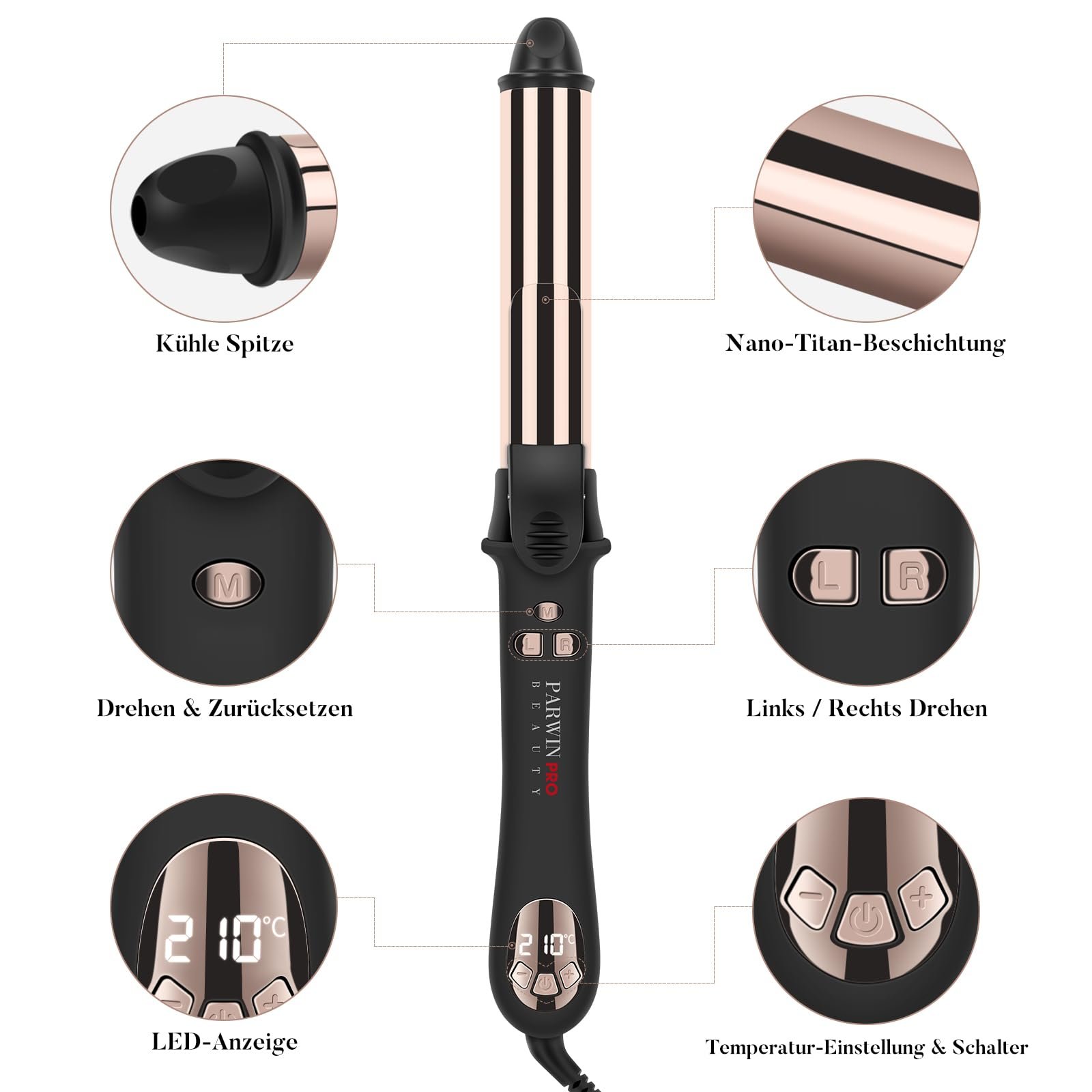 Автоматическая плойка для волос PARWIN PRO BEAUTY 32 мм титановая LCD 120-210°C 110-240 В, фото №6 Автоматическая плойка для волос PARWIN PRO BEAUTY 32 мм титановая LCD 120-210°C 110-240 В, фото №6