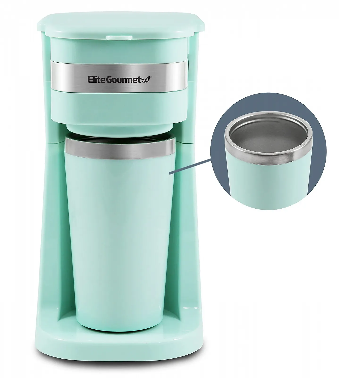 Компактная индивидуальная капельная кофеварка Elite Gourmet EHC113M# с термокружкой из нержавеющей стали многоразовый фильтр 400 мл Mint Green, фото №1