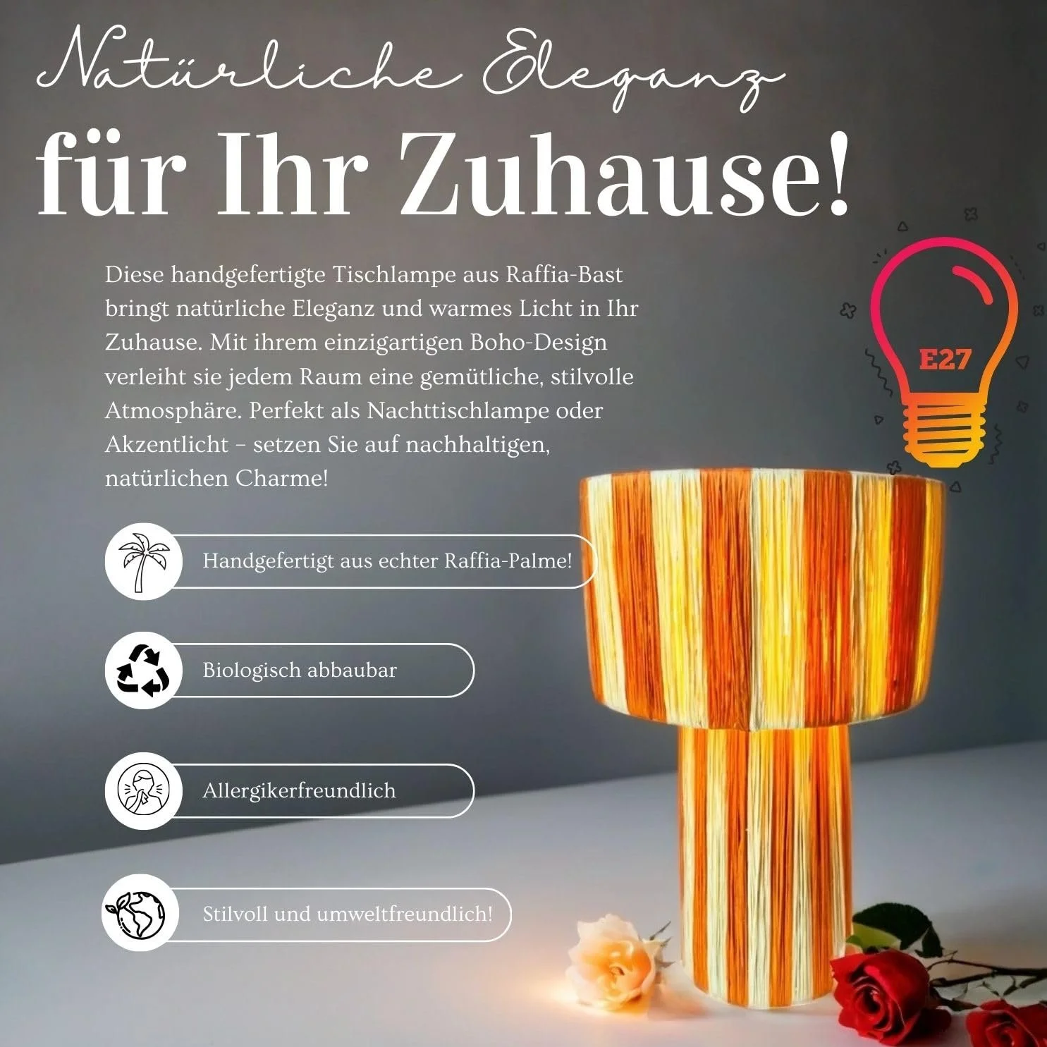 Настільна лампа Marrakech Morjana 42 см Рафія E27 Бежево-помаранчева, фото №4