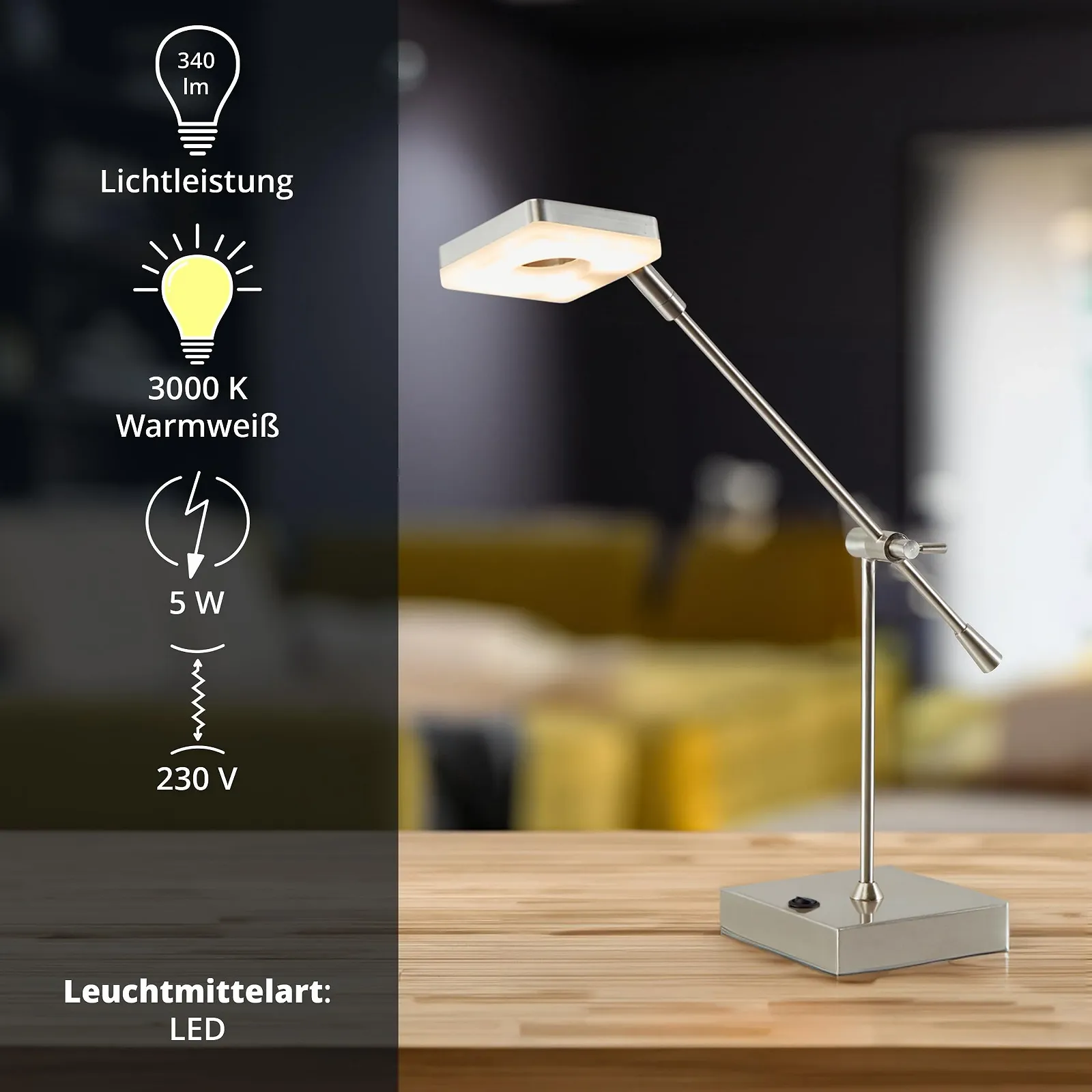 Настільна лампа KHG Срібляста Метал 380 лм 11.0 см x 57.0 см на 1 лампу, фото №4