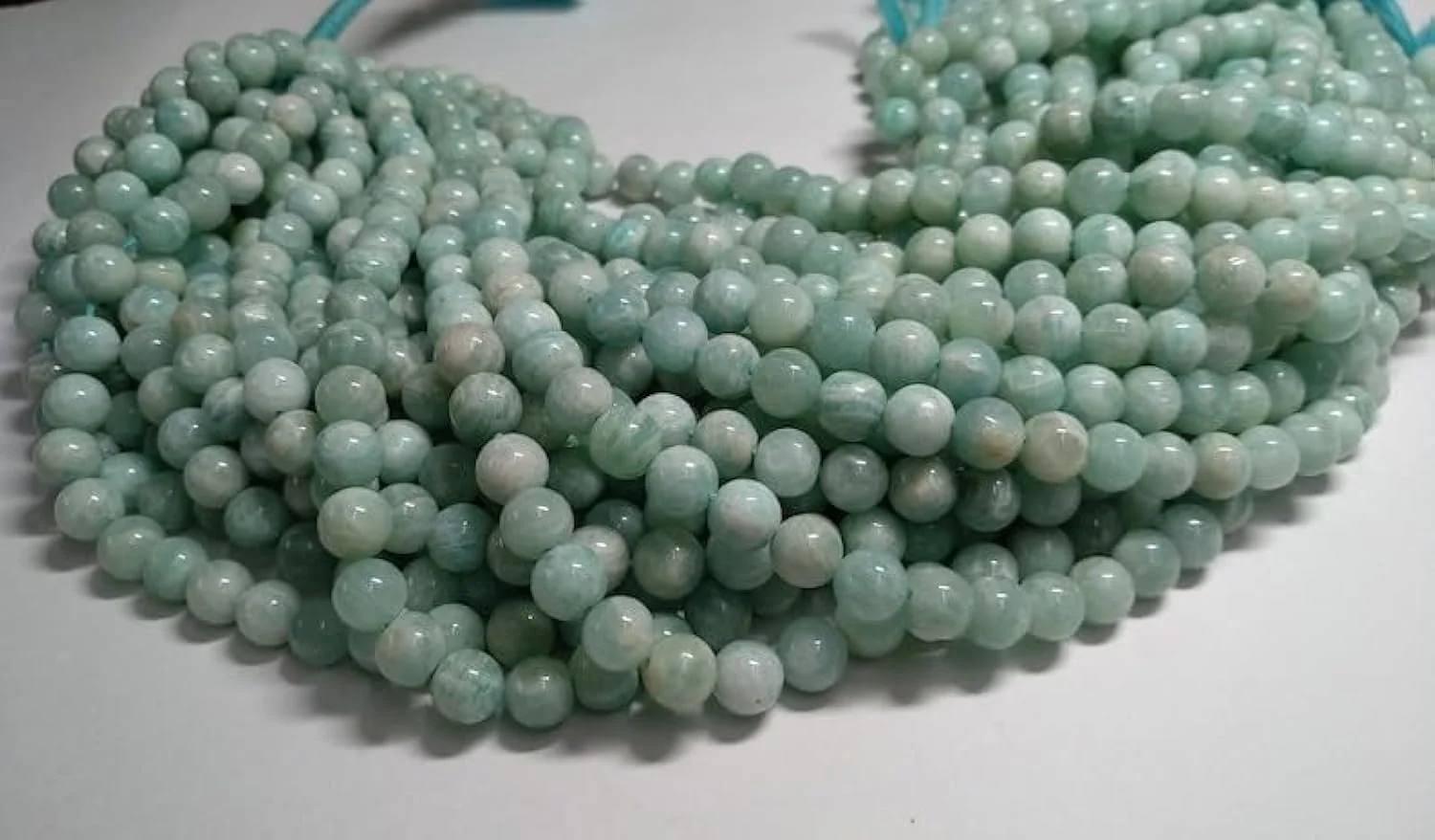 Намистини Амазоніт натуральний AAA, 3 нитки, рондель гладка, 7-8 мм, нитка довжиною 33 см, для намиста, браслета, фото №1