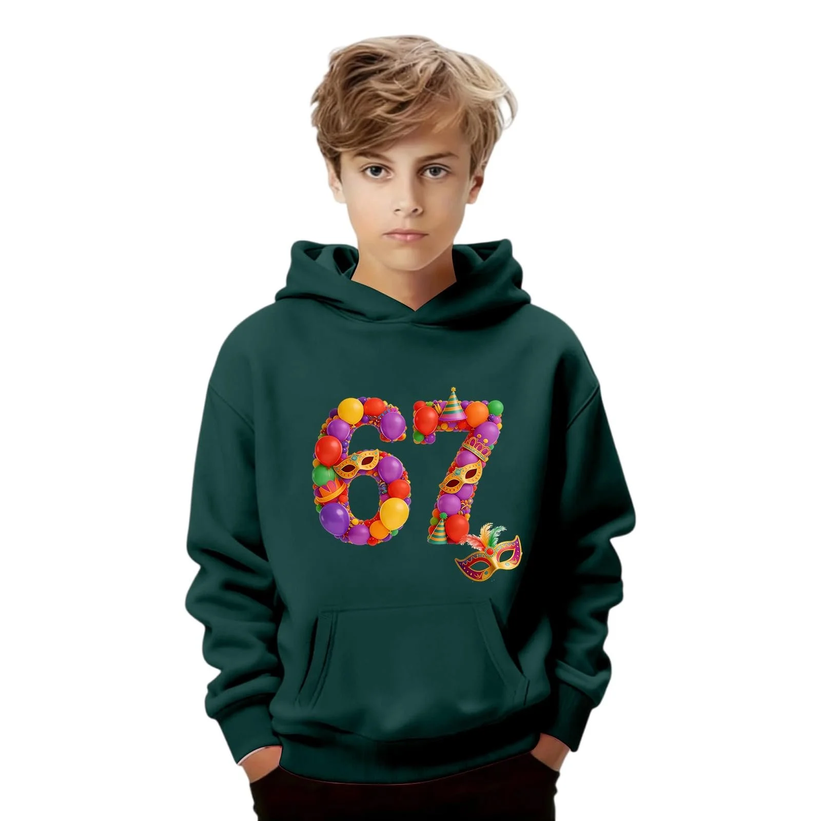 Пуловер 67 Детский Капюшон Карнавальный узор Флисовый Мягкий С карманами, фото №2