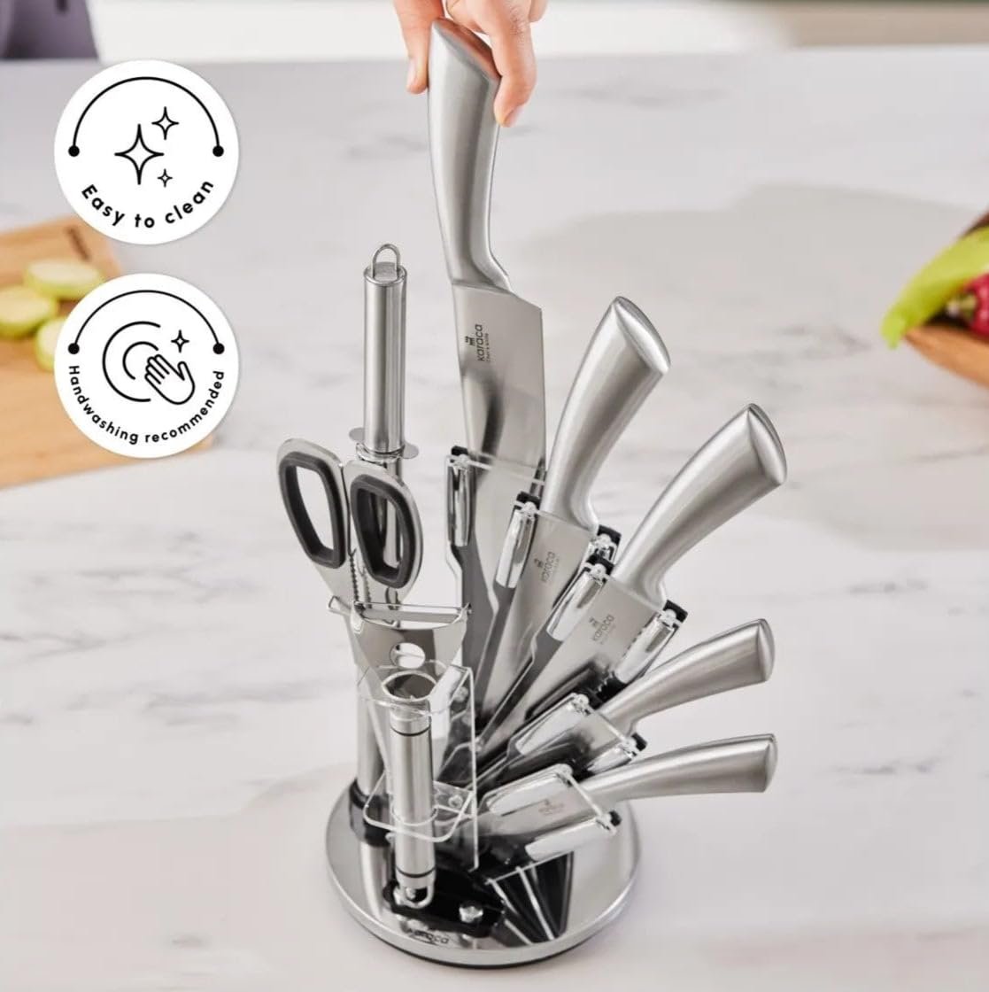 Набор ножей Karaca Meister Palm Steel, 9 предметов, нож для хлеба, нож для нарезки, нож шеф-повара, деревянная ручка, фото №4