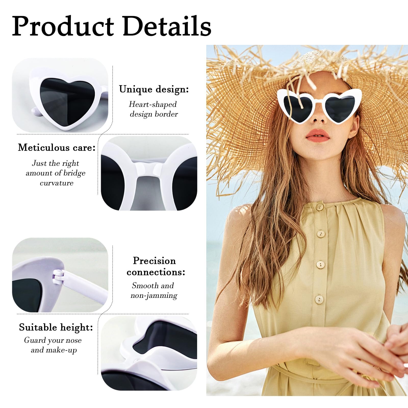 Сонцезахисні окуляри TIVUNORON у формі серця, 8 штук, білі, вінтажні, фото №4