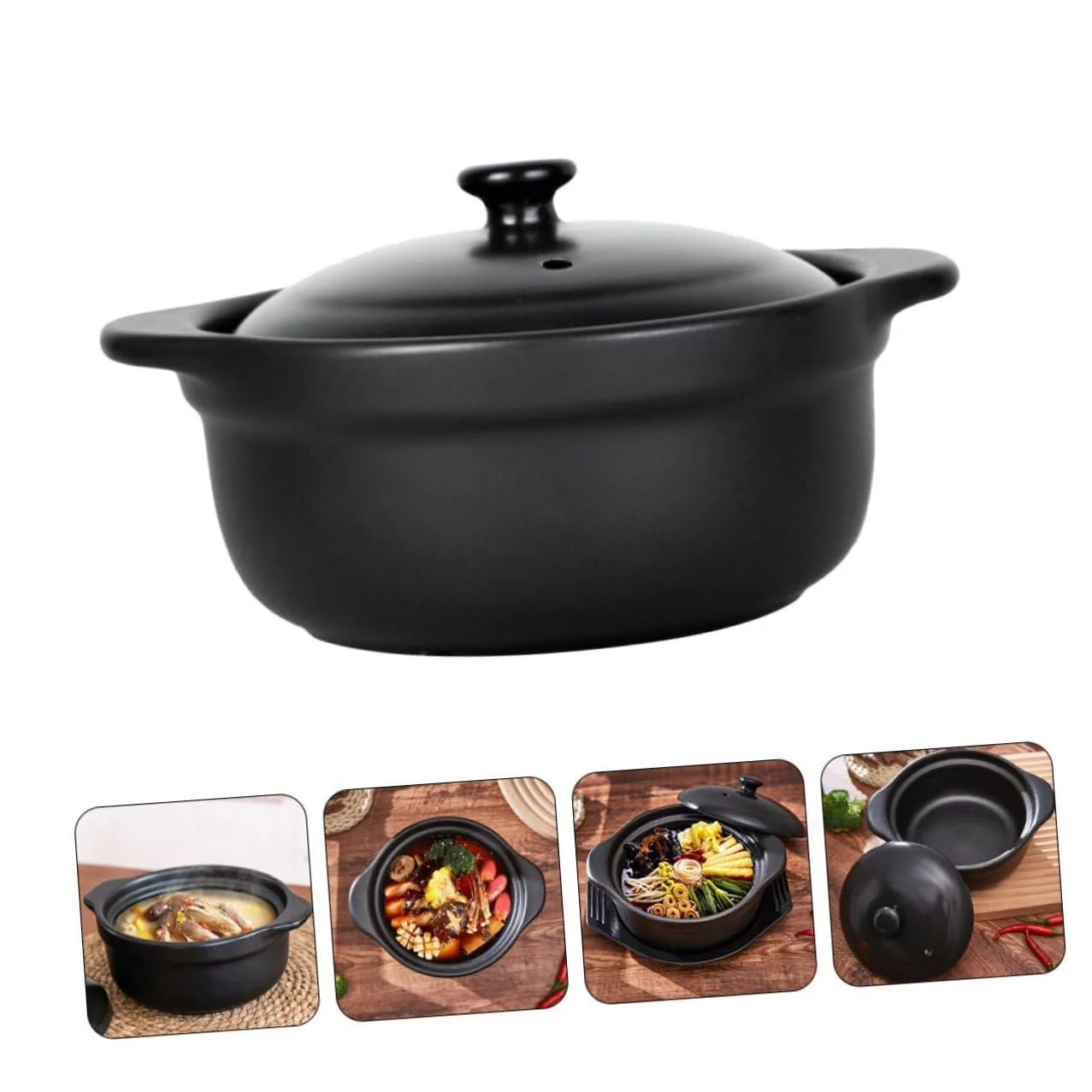 Керамічна каструля BESPORTBLE термостійка з кришкою та подвійною ручкою для дому, фото №9