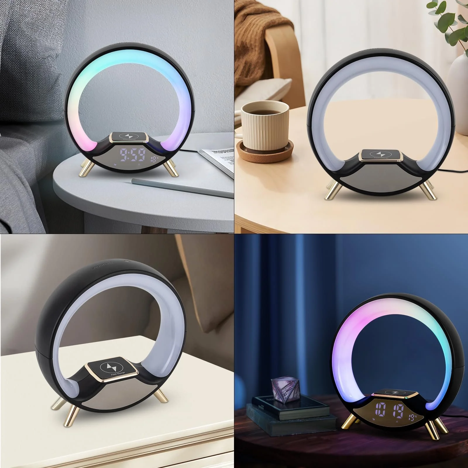 Настільна лампа нічник акумуляторна USB з Bluetooth-колонкою та будильником LED, фото №4