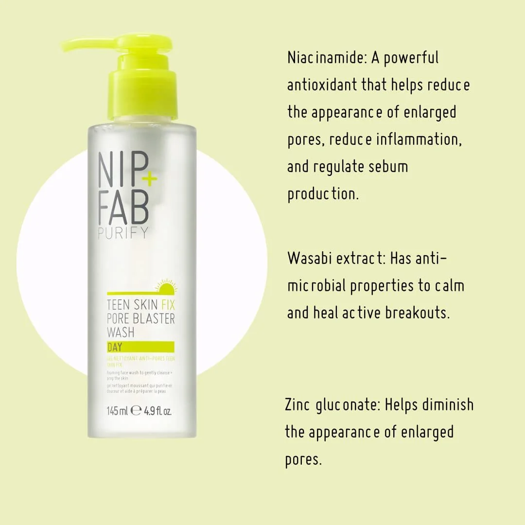 Гель для вмивання Nip + Fab Teen Skin Fix Pore Blaster Анти-акне Щоденний Догляд Вітамін Е Екстракт Васабі Міцелярний, фото №2