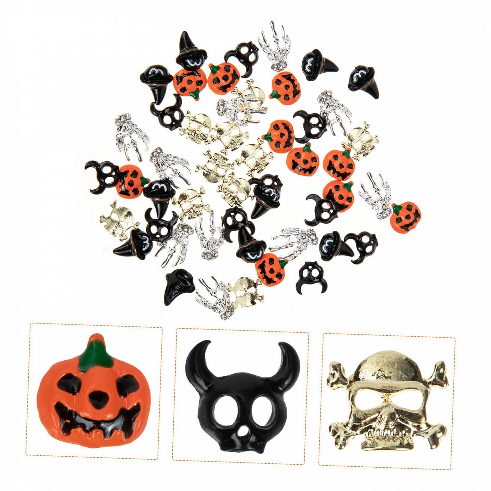 Украшения для ногтей Healvian 100 шт Хэллоуин, разные формы для дизайна ногтей. Простая установка, декор для вечеринок на Хэллоуин и проектов рукоделия, фото №6