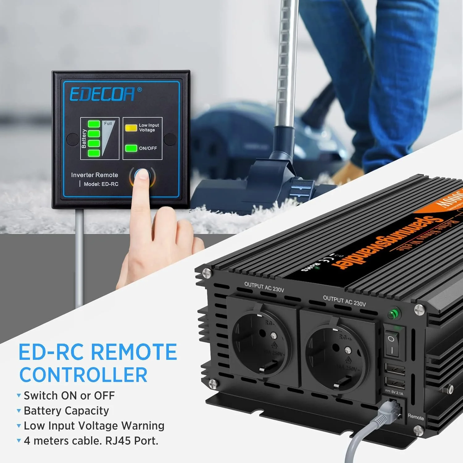 Інвертор Edecoa Spannungswandler 2500/5000W Black, фото №4 Інвертор Edecoa Spannungswandler 2500/5000W Black, фото №4